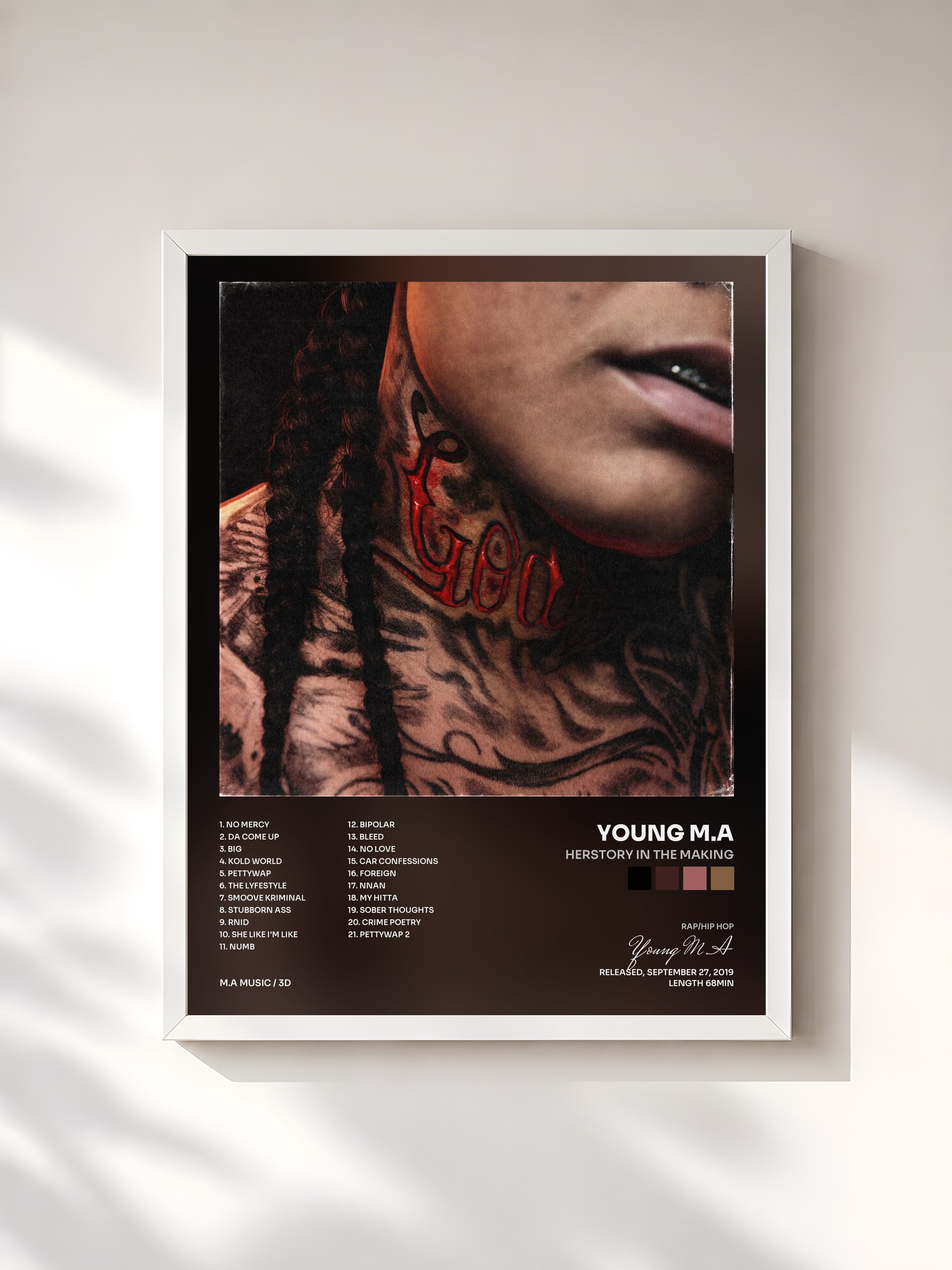 #blanc Tableau de l'album Herstory in the Making de Young M.A, cadre blanc, imprimé et encadré en France