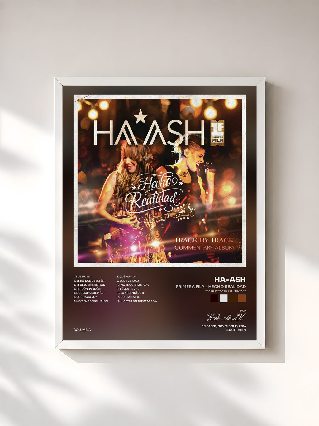 #blanc Tableau de l'album Primera Fila - Hecho Realidad (Track by Track Commentary) de HA-ASH, cadre blanc, imprimé et encadré en France