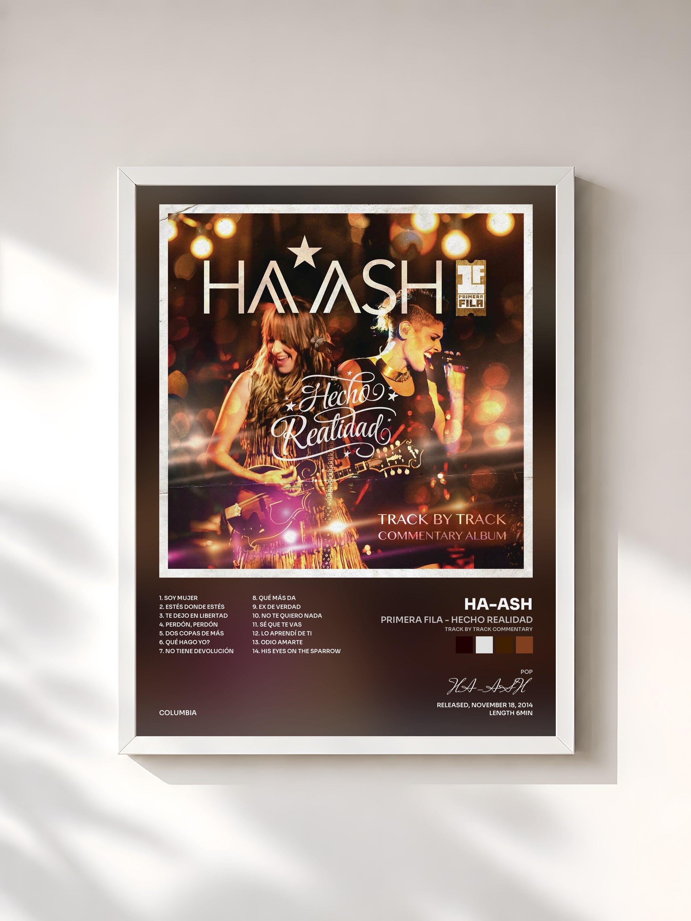 #blanc Tableau de l'album Primera Fila - Hecho Realidad (Track by Track Commentary) de HA-ASH, cadre blanc, imprimé et encadré en France