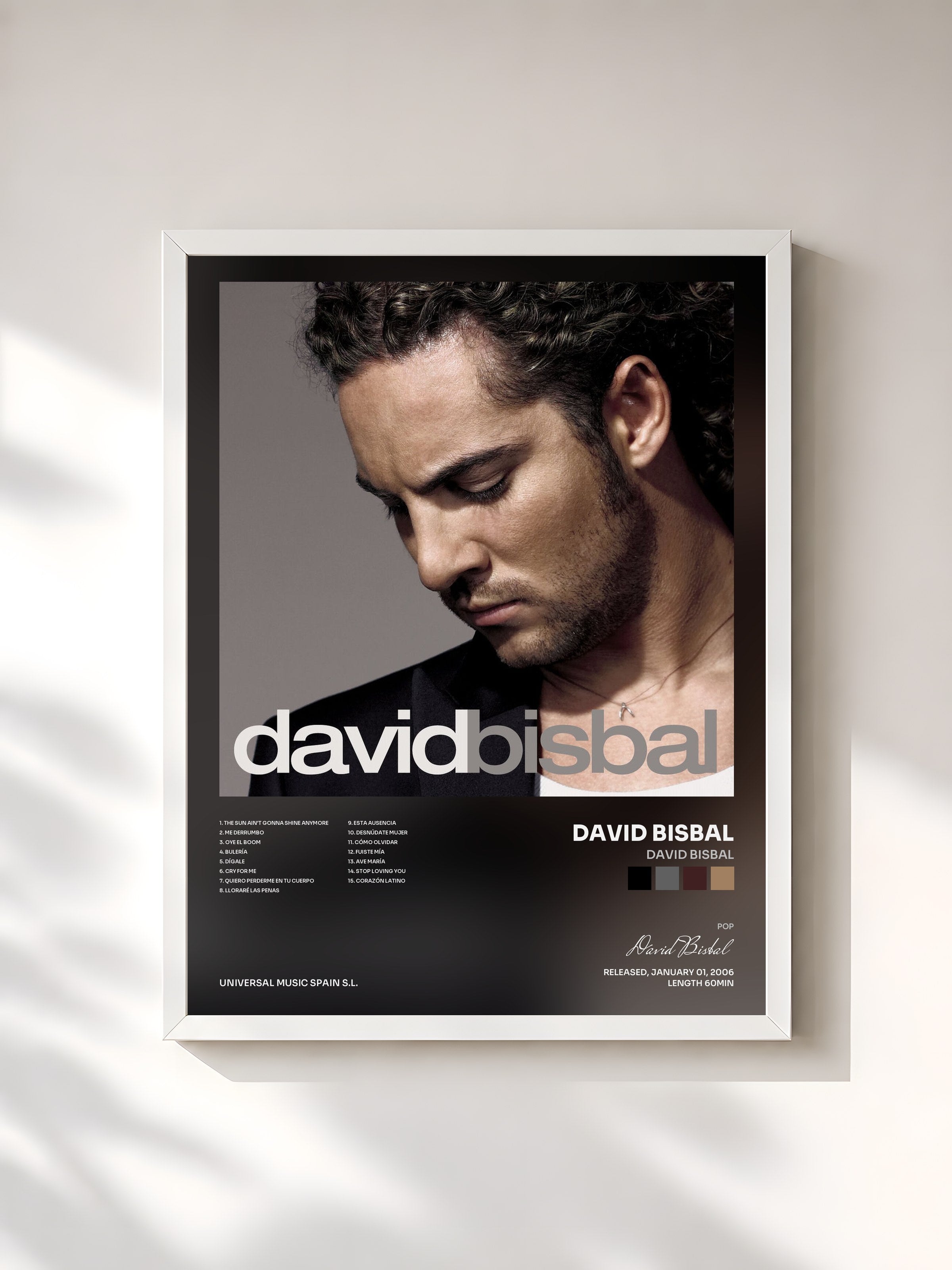 #blanc Tableau de l'album David Bisbal de David Bisbal, cadre blanc, imprimé et encadré en France
