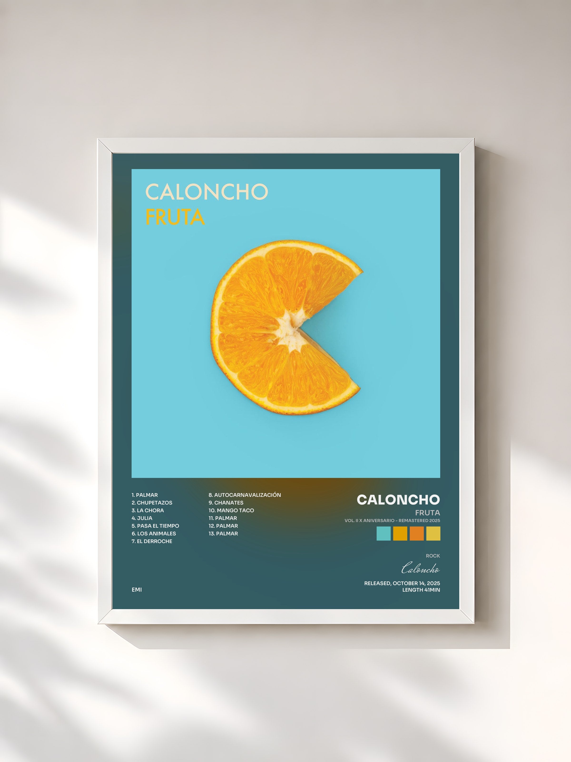 #blanc Tableau de l'album Fruta (Vol. II X Aniversario - Remastered 2025) de Caloncho, cadre blanc, imprimé et encadré en France