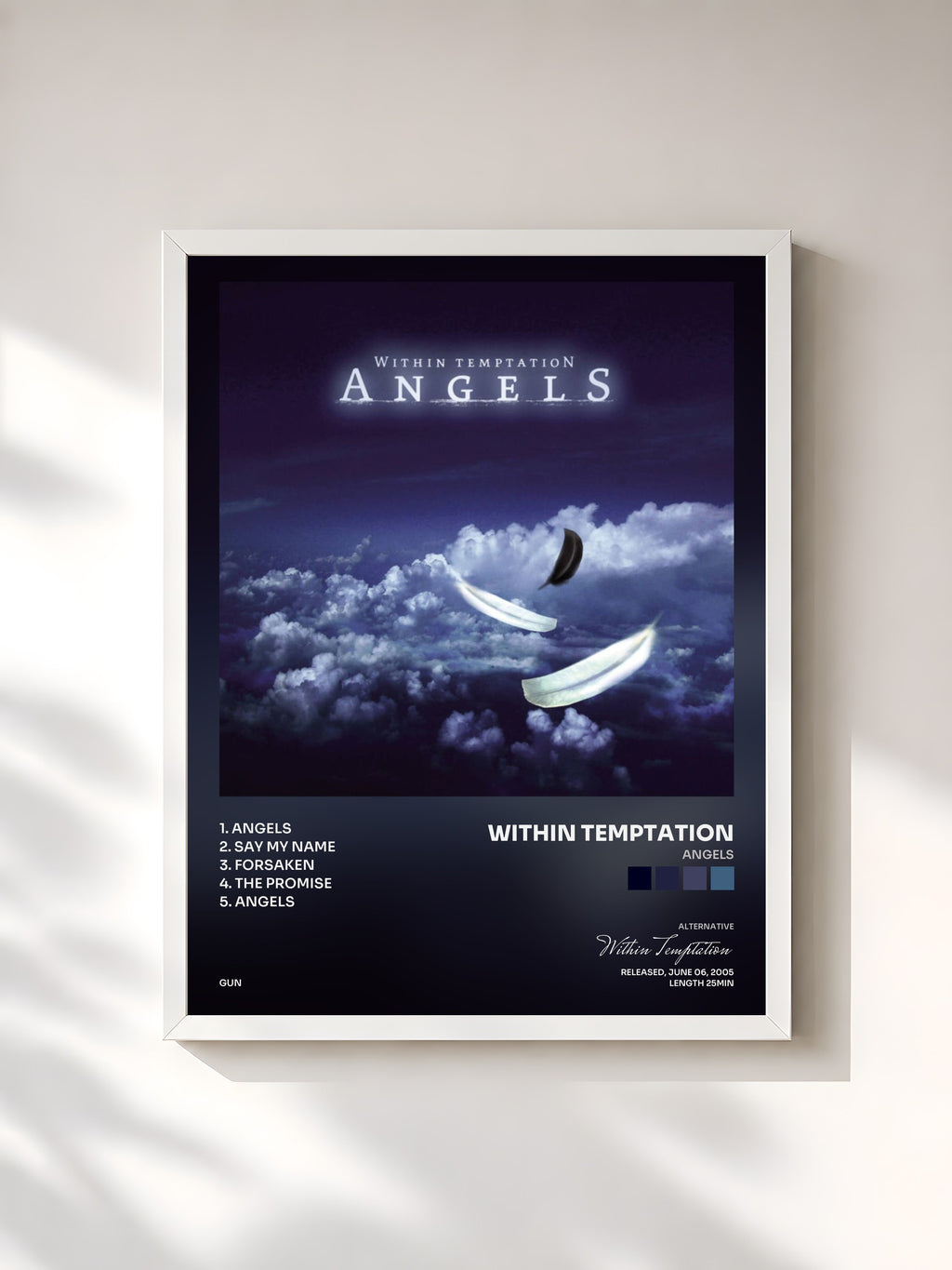 #blanc Tableau de l'album Angels de Within Temptation, cadre blanc, imprimé et encadré en France