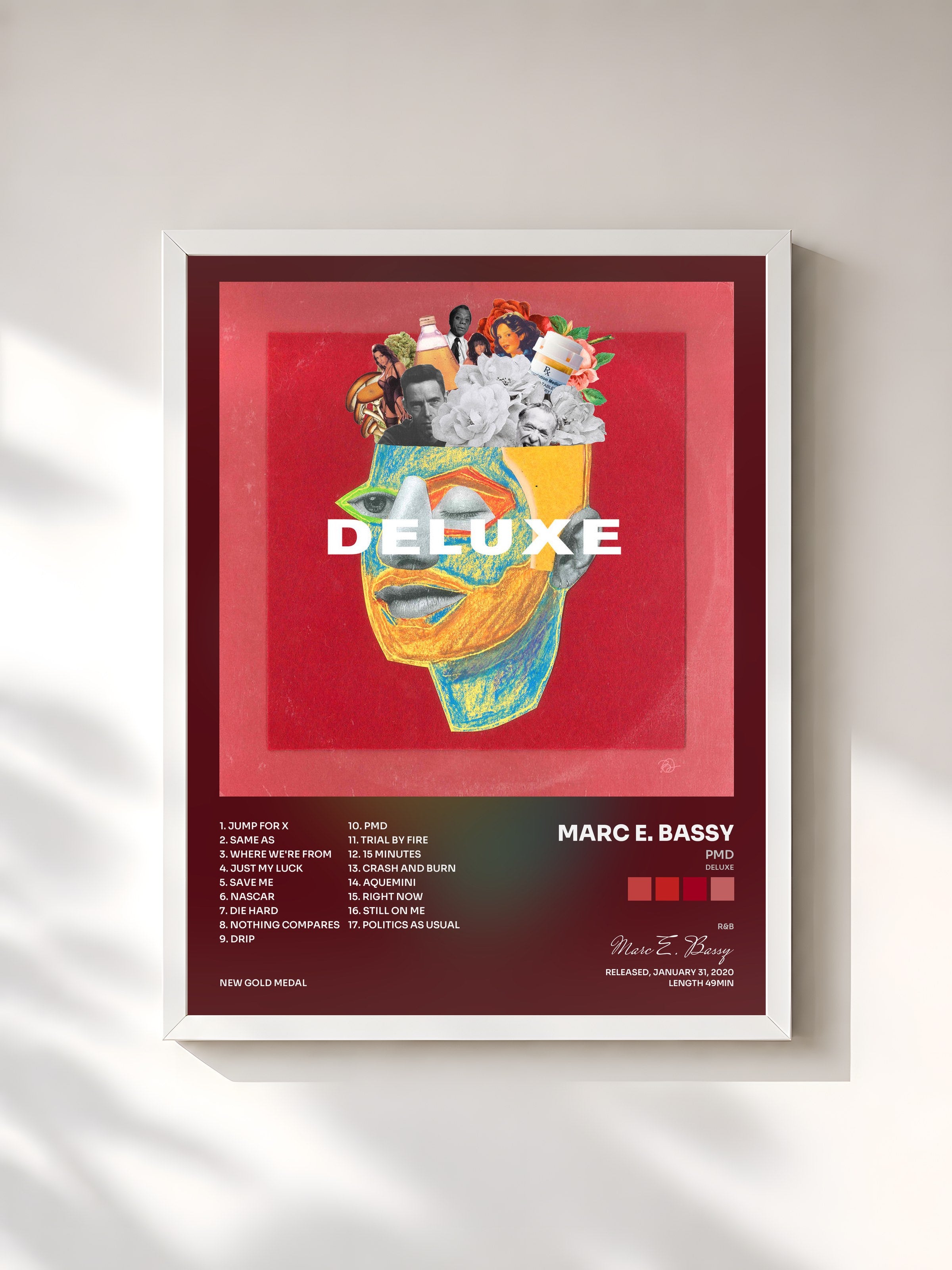 #blanc Tableau de l'album PMD (Deluxe) de Marc E. Bassy, cadre blanc, imprimé et encadré en France