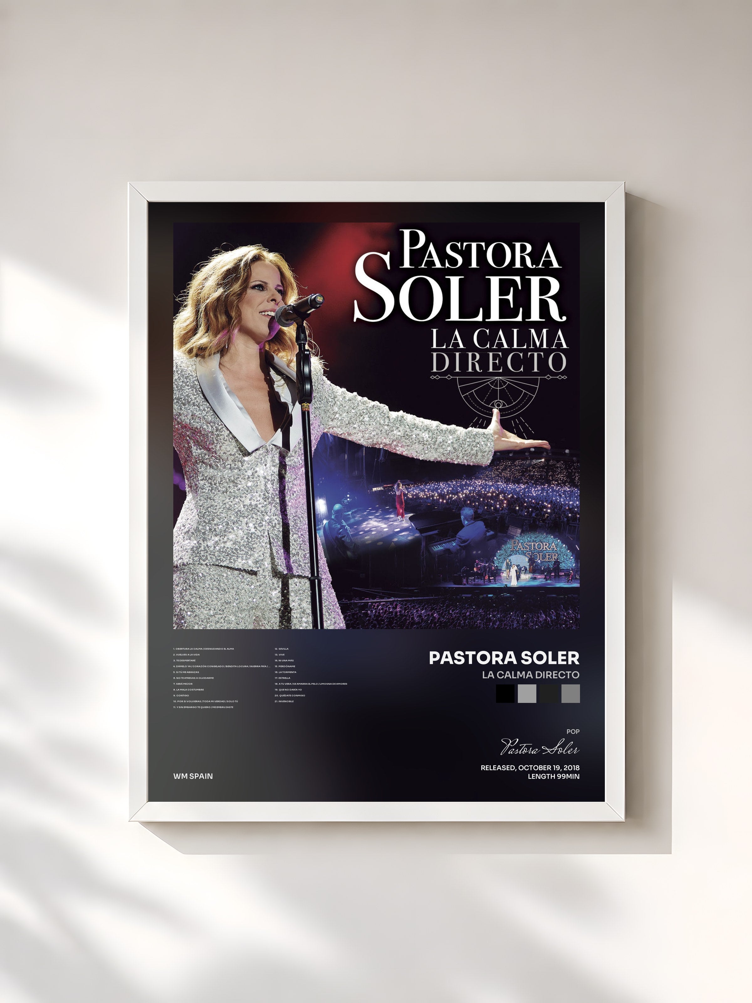 #blanc Tableau de l'album La calma directo de Pastora Soler, cadre blanc, imprimé et encadré en France