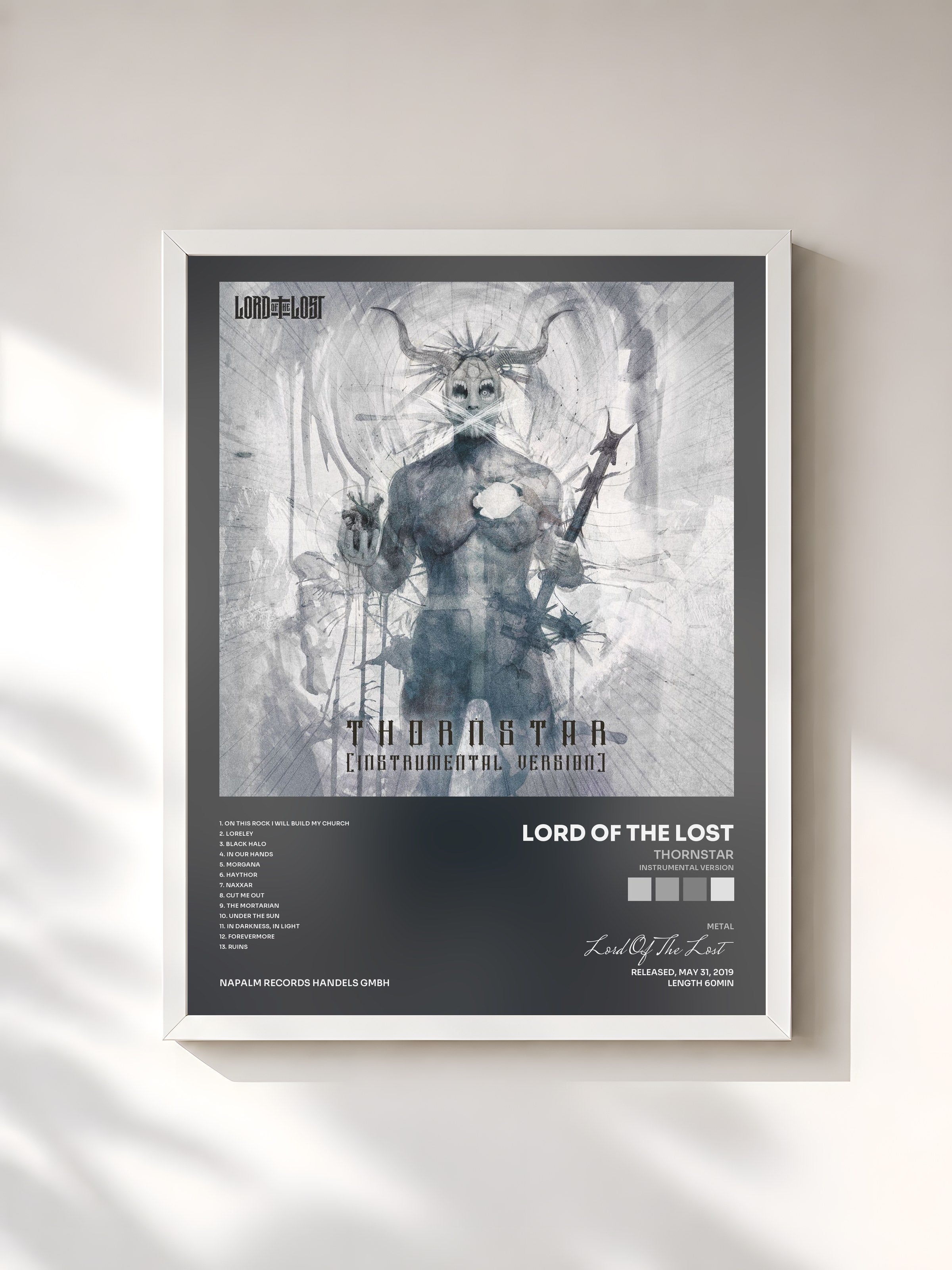 #blanc Tableau de l'album Thornstar (Instrumental Version) de Lord Of The Lost, cadre blanc, imprimé et encadré en France