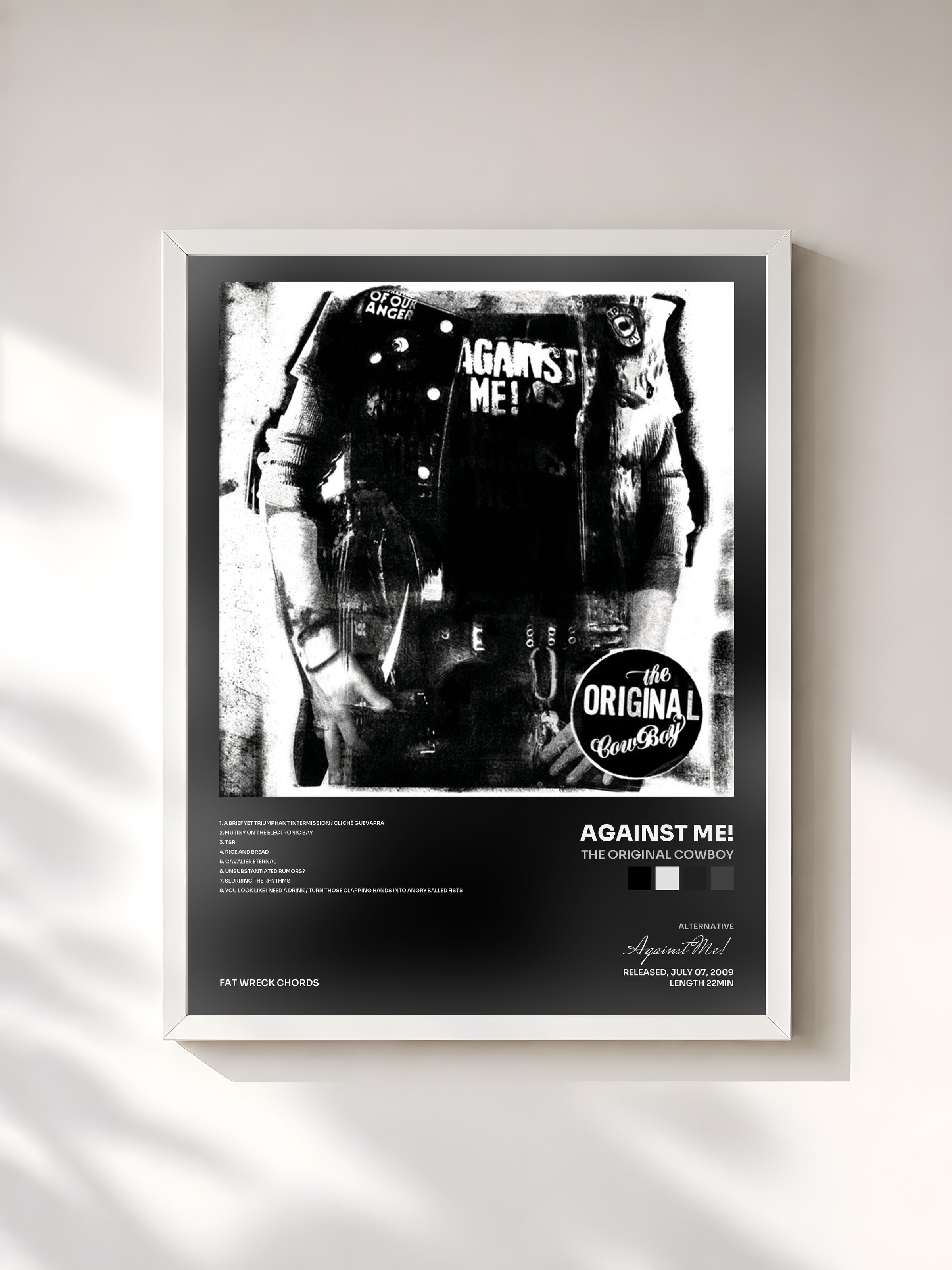 #blanc Tableau de l'album The Original Cowboy de Against Me!, cadre blanc, imprimé et encadré en France