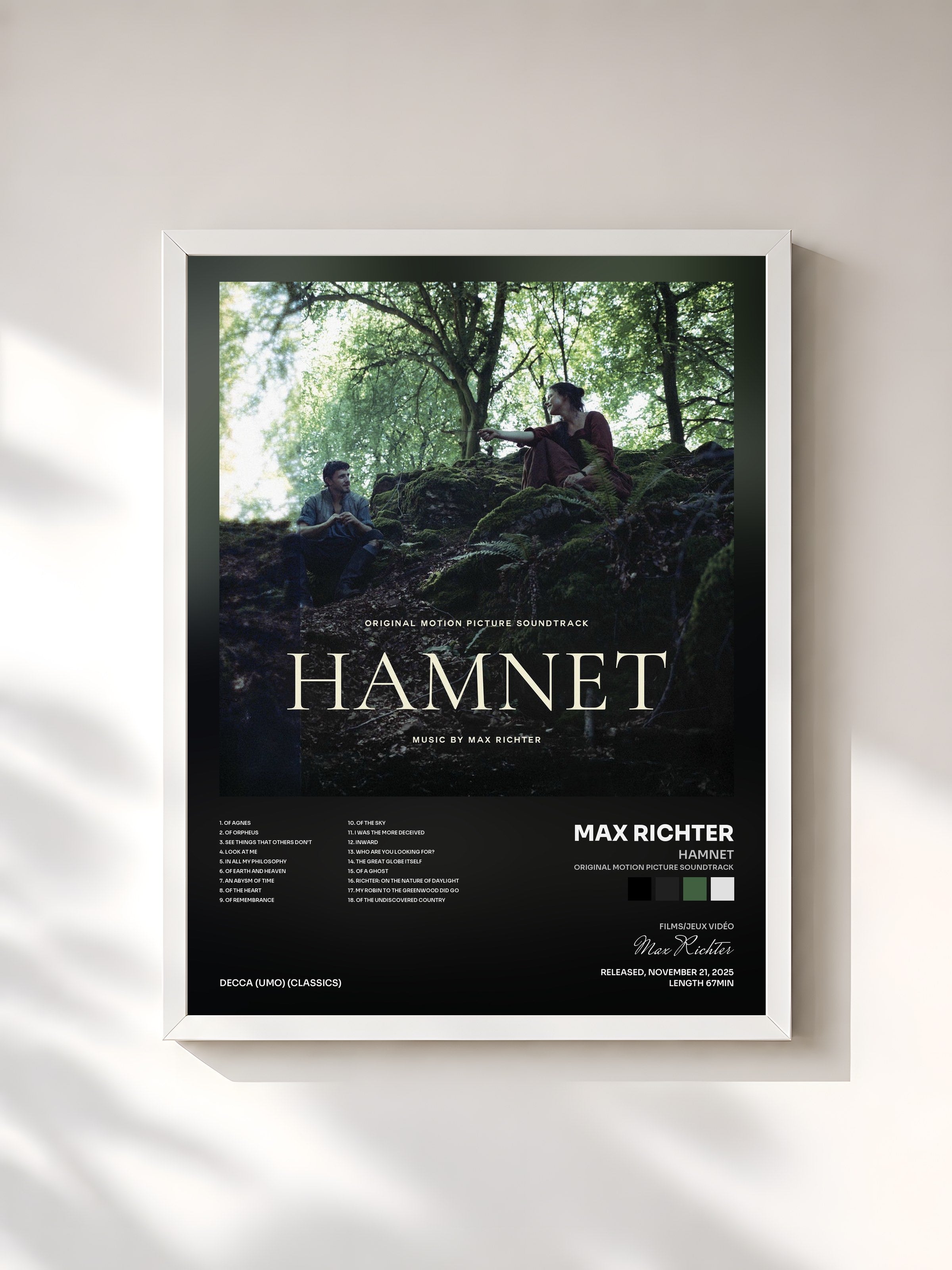 #blanc Tableau de l'album Hamnet (Original Motion Picture Soundtrack) de Max Richter, cadre blanc, imprimé et encadré en France