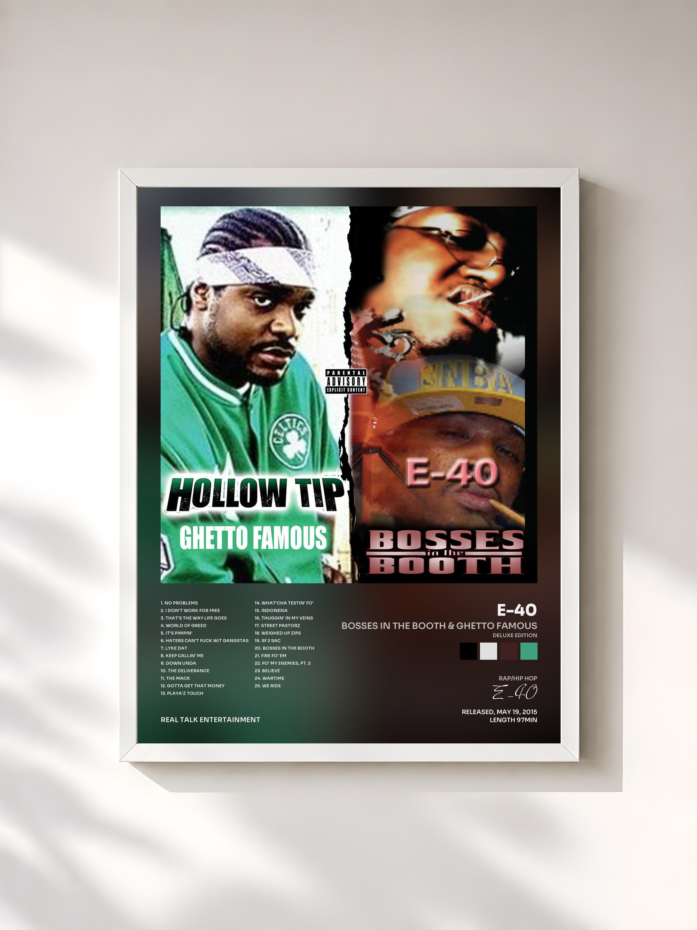 #blanc Tableau de l'album Bosses in the Booth & Ghetto Famous (Deluxe Edition) de E-40, cadre blanc, imprimé et encadré en France
