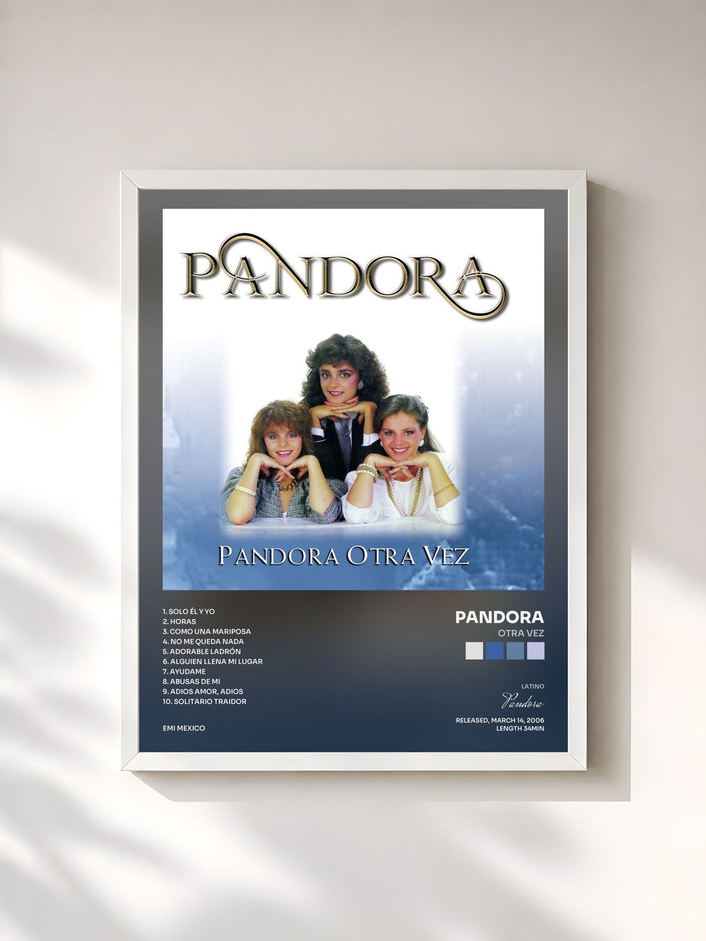 #blanc Tableau de l'album Otra Vez de Pandora, cadre blanc, imprimé et encadré en France