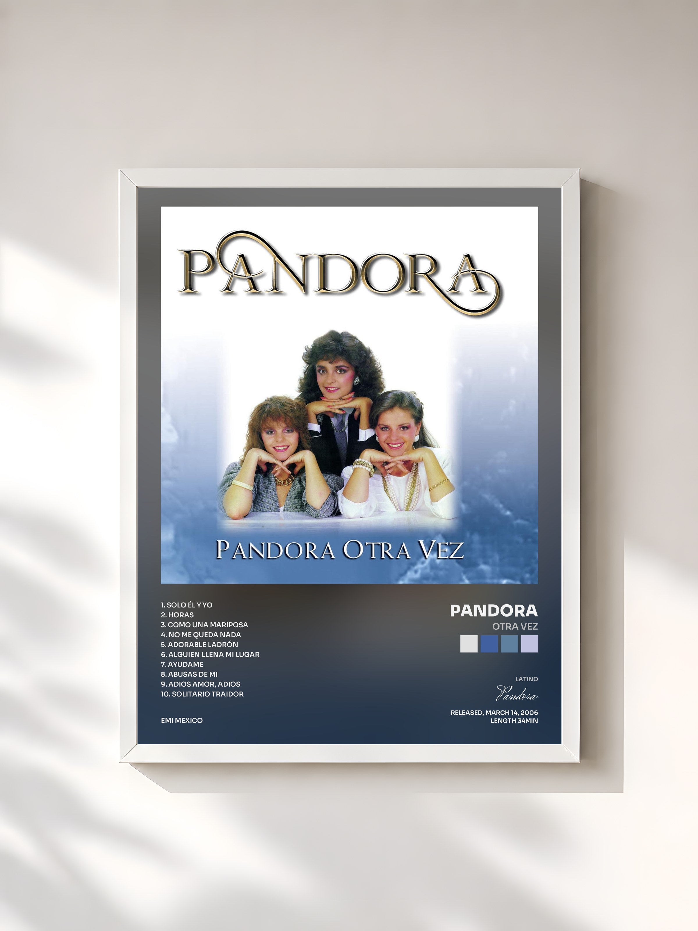 #blanc Tableau de l'album Otra Vez de Pandora, cadre blanc, imprimé et encadré en France