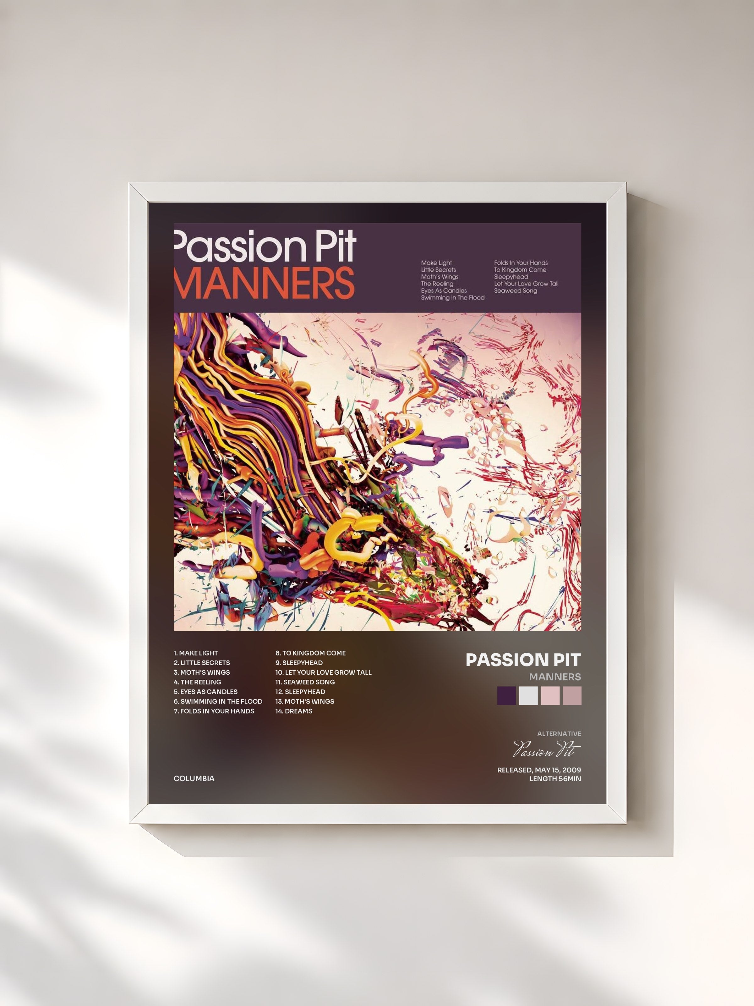 #blanc Tableau de l'album Manners de Passion Pit, cadre blanc, imprimé et encadré en France