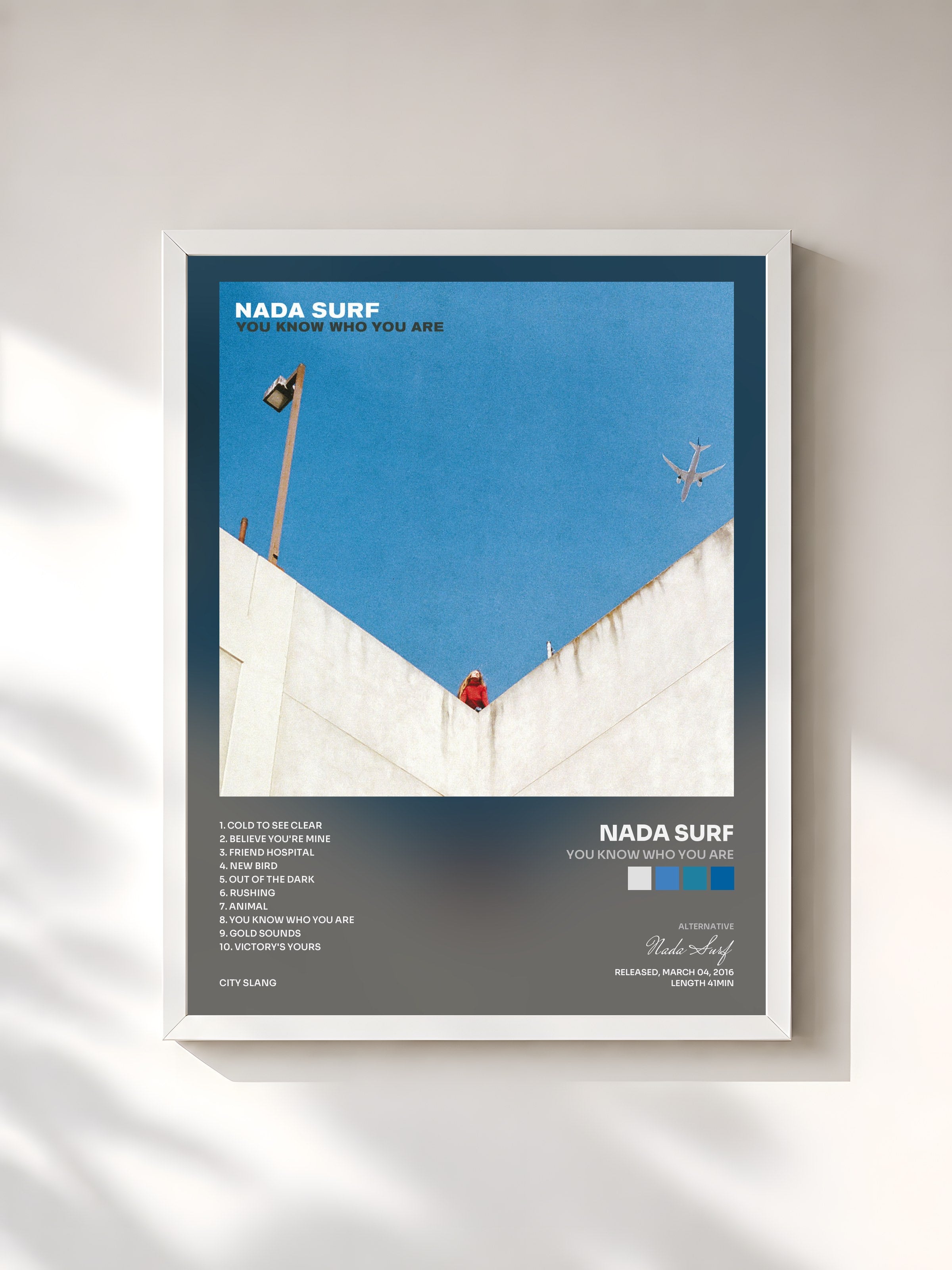 #blanc Tableau de l'album You Know Who You Are de Nada Surf, cadre blanc, imprimé et encadré en France