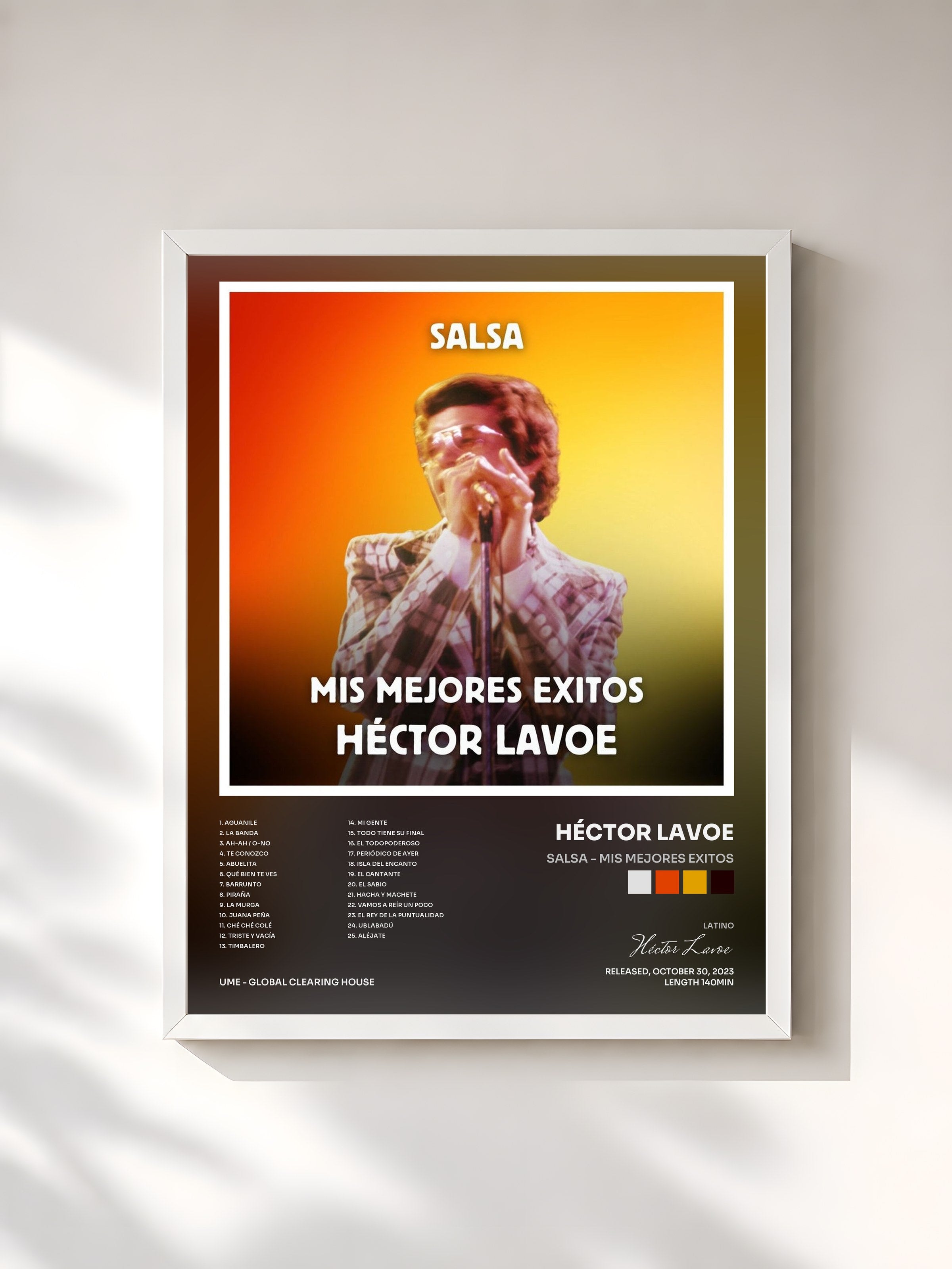 #blanc Tableau de l'album Salsa - Mis Mejores Exitos de Héctor Lavoe, cadre blanc, imprimé et encadré en France