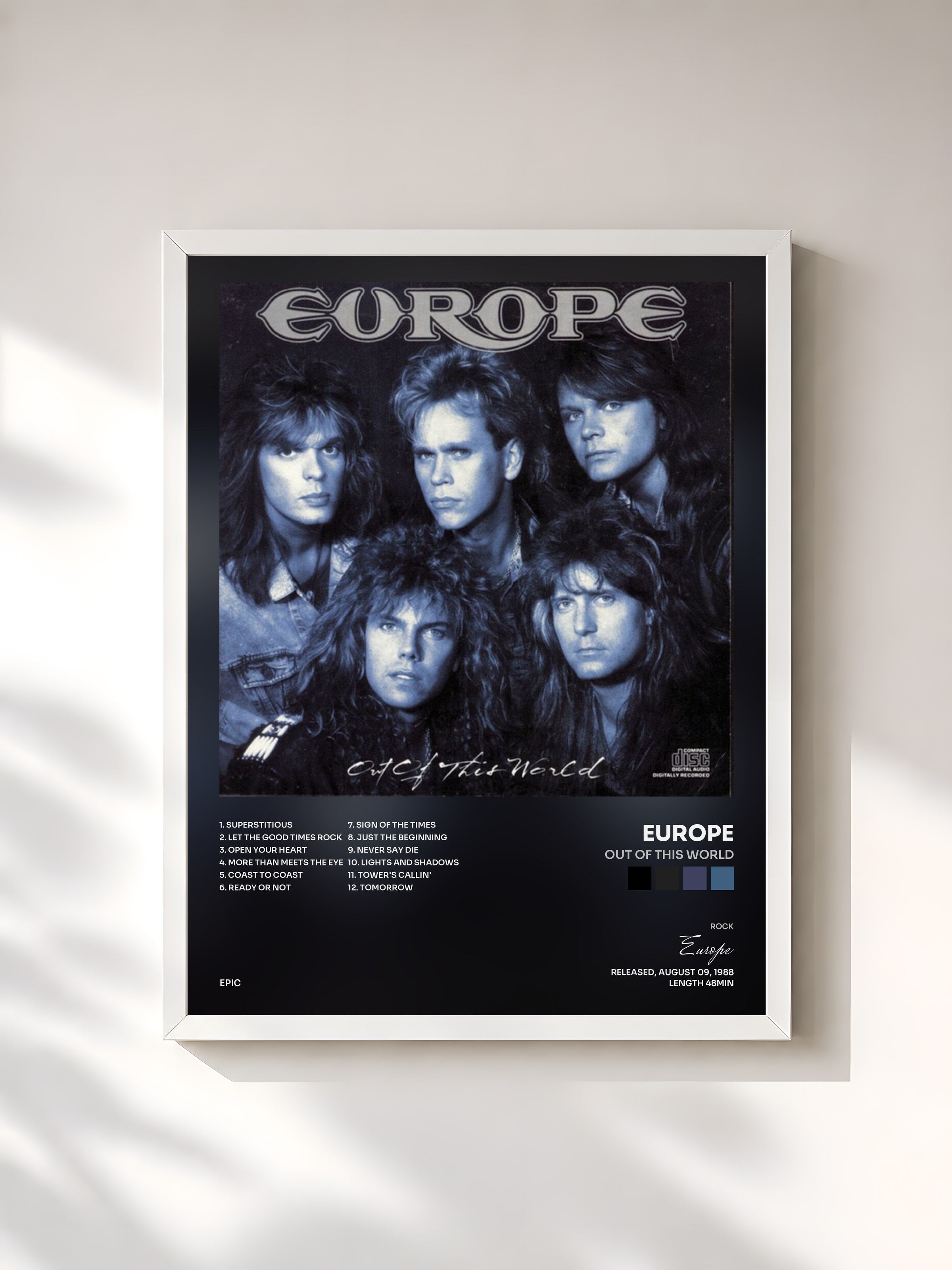#blanc Tableau de l'album Out Of This World de Europe, cadre blanc, imprimé et encadré en France