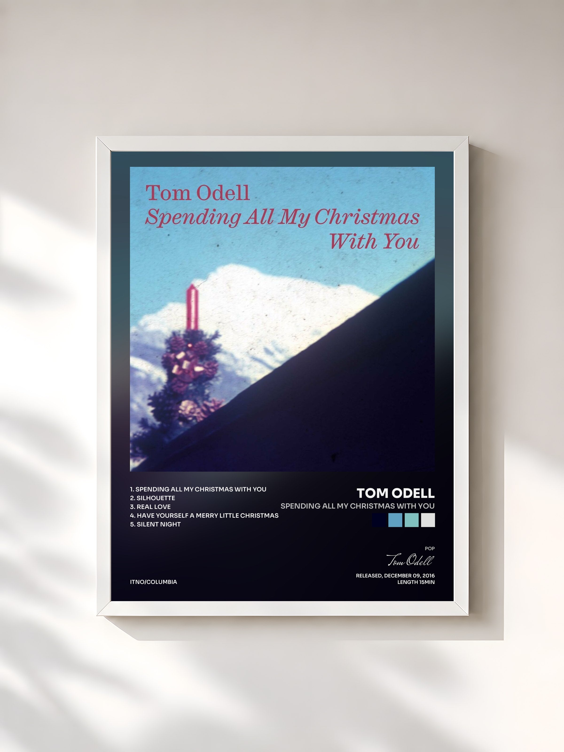 #blanc Tableau de l'album Spending All My Christmas with You de Tom Odell, cadre blanc, imprimé et encadré en France