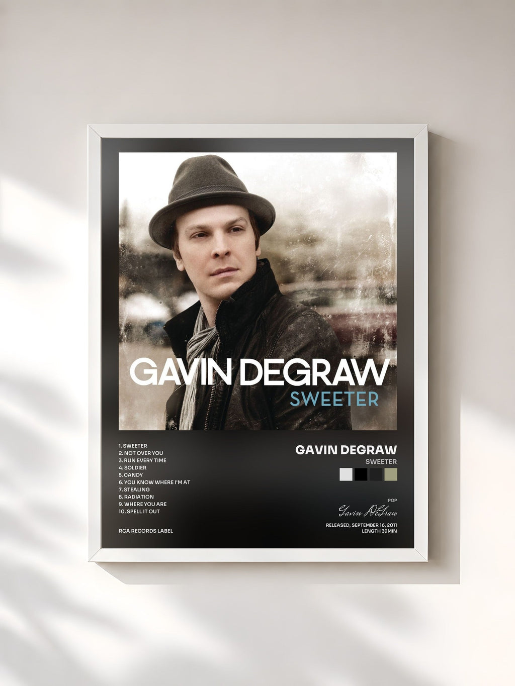 #blanc Tableau de l'album Sweeter de Gavin DeGraw, cadre blanc, imprimé et encadré en France