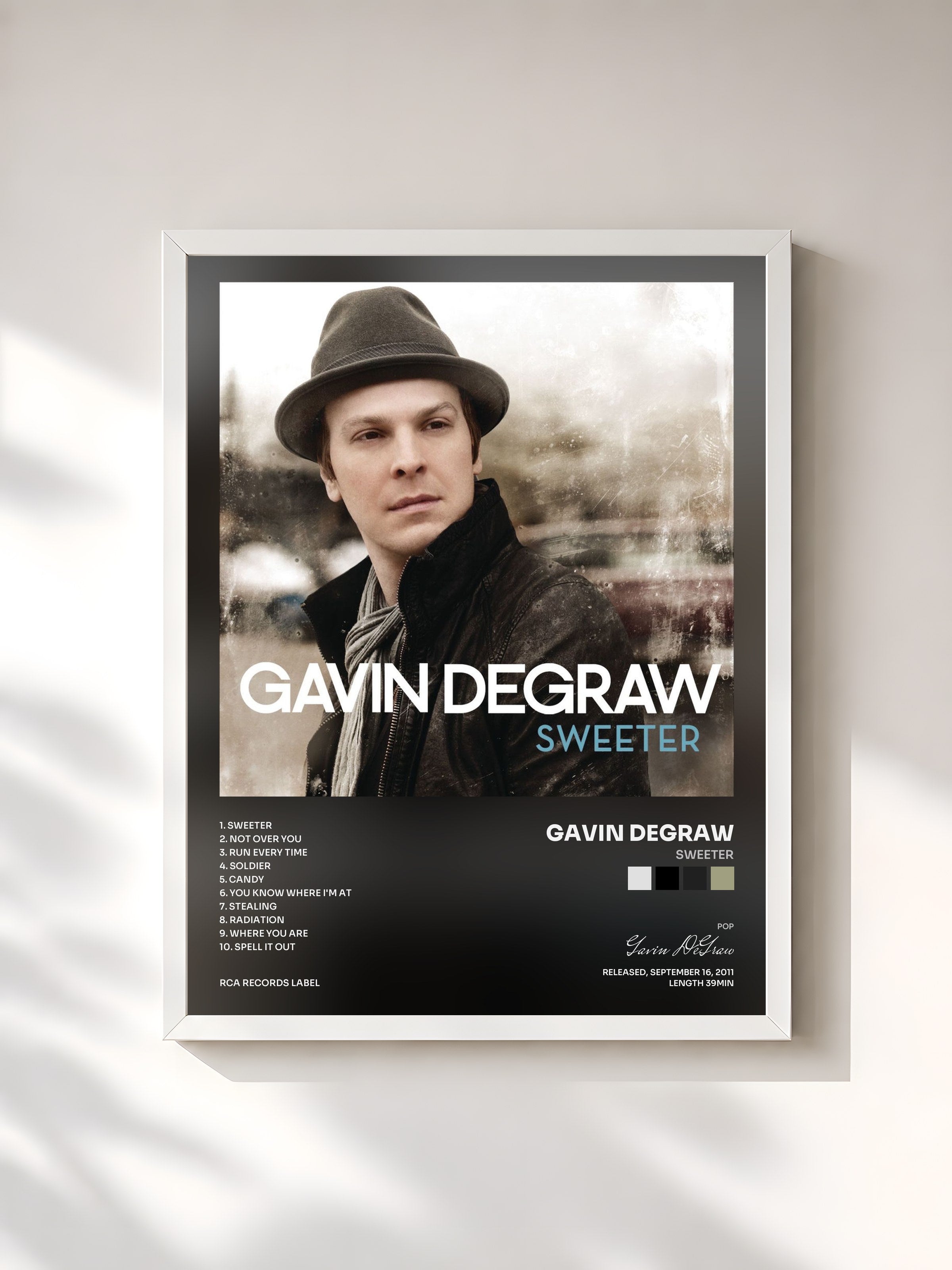 #blanc Tableau de l'album Sweeter de Gavin DeGraw, cadre blanc, imprimé et encadré en France