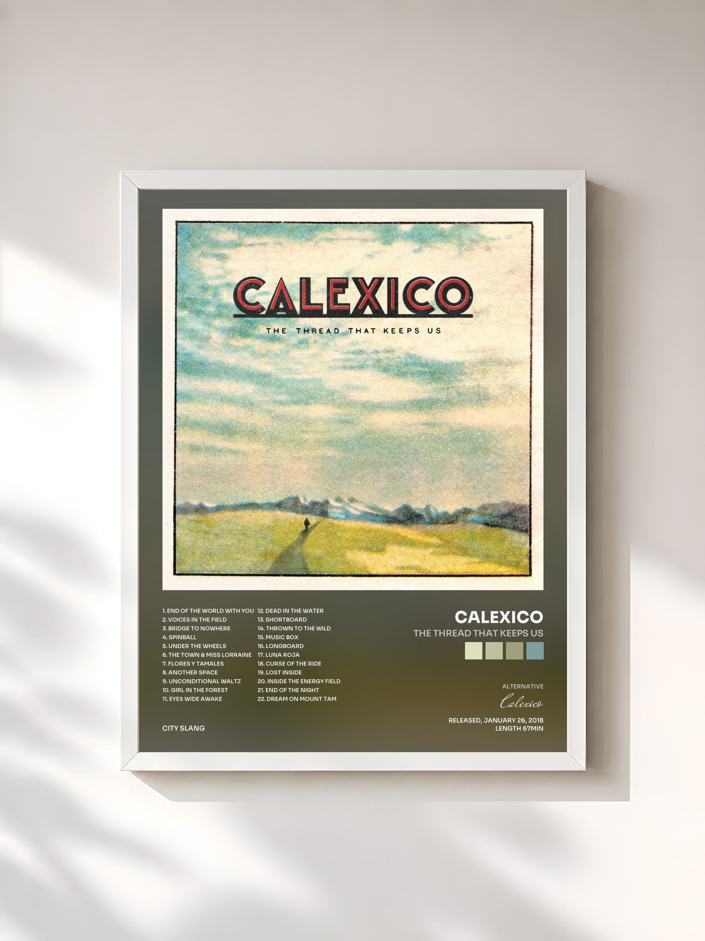 #blanc Tableau de l'album The Thread That Keeps Us de Calexico, cadre blanc, imprimé et encadré en France