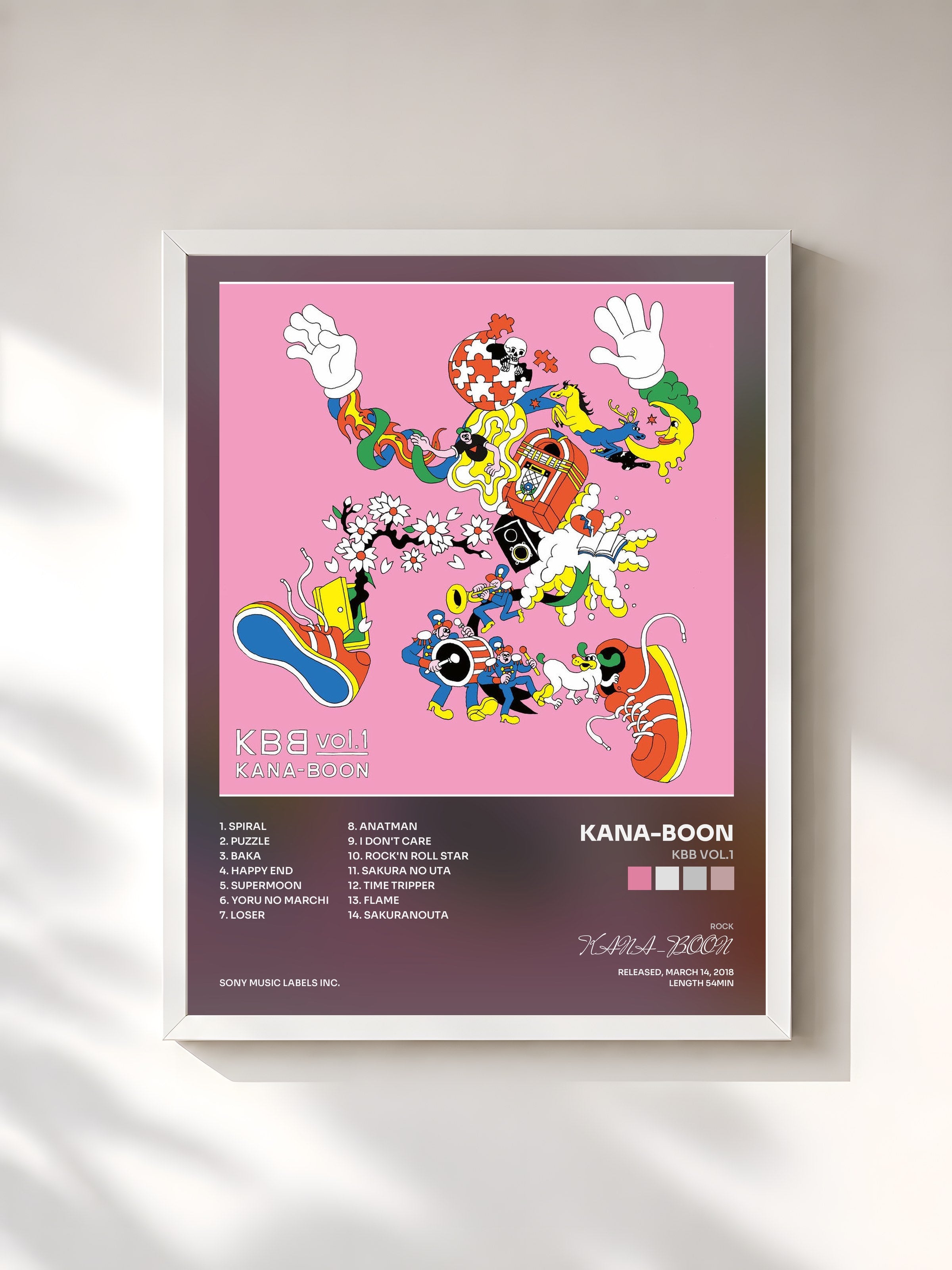 #blanc Tableau de l'album KBB vol.1 de KANA-BOON, cadre blanc, imprimé et encadré en France