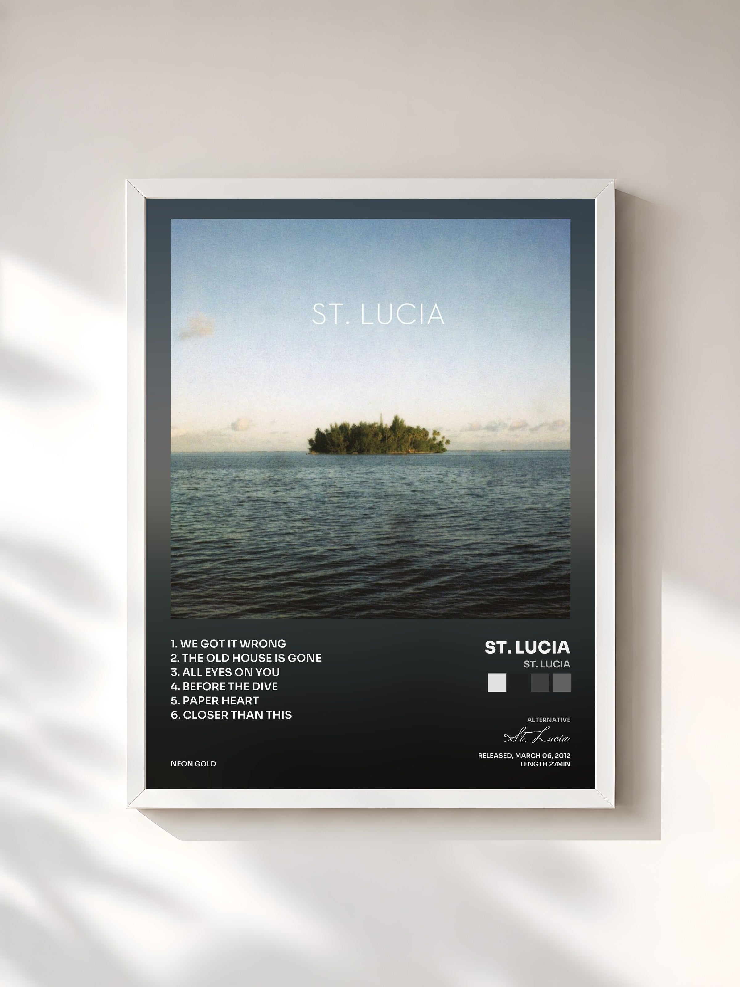 #blanc Tableau de l'album St. Lucia de St. Lucia, cadre blanc, imprimé et encadré en France
