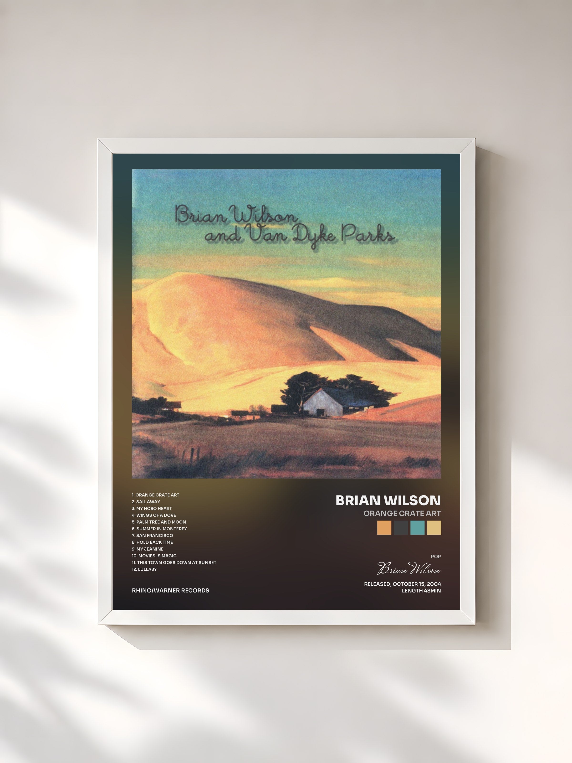 #blanc Tableau de l'album Orange Crate Art de Brian Wilson, cadre blanc, imprimé et encadré en France