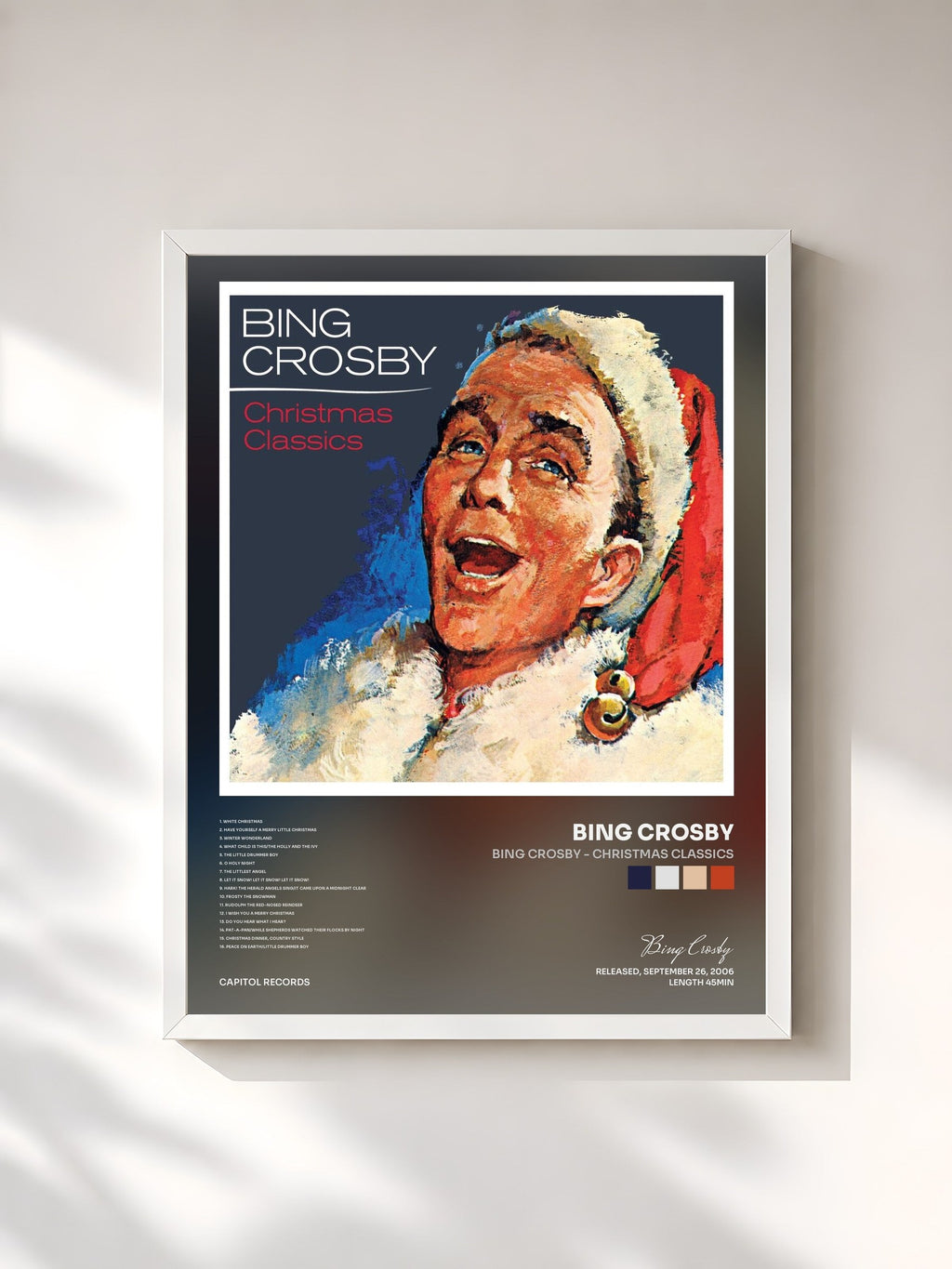 #blanc Bing Crosby - Christmas Classics de Bing Crosby en lámina enmarcada, marco blanco, impresa y enmarcada en Francia