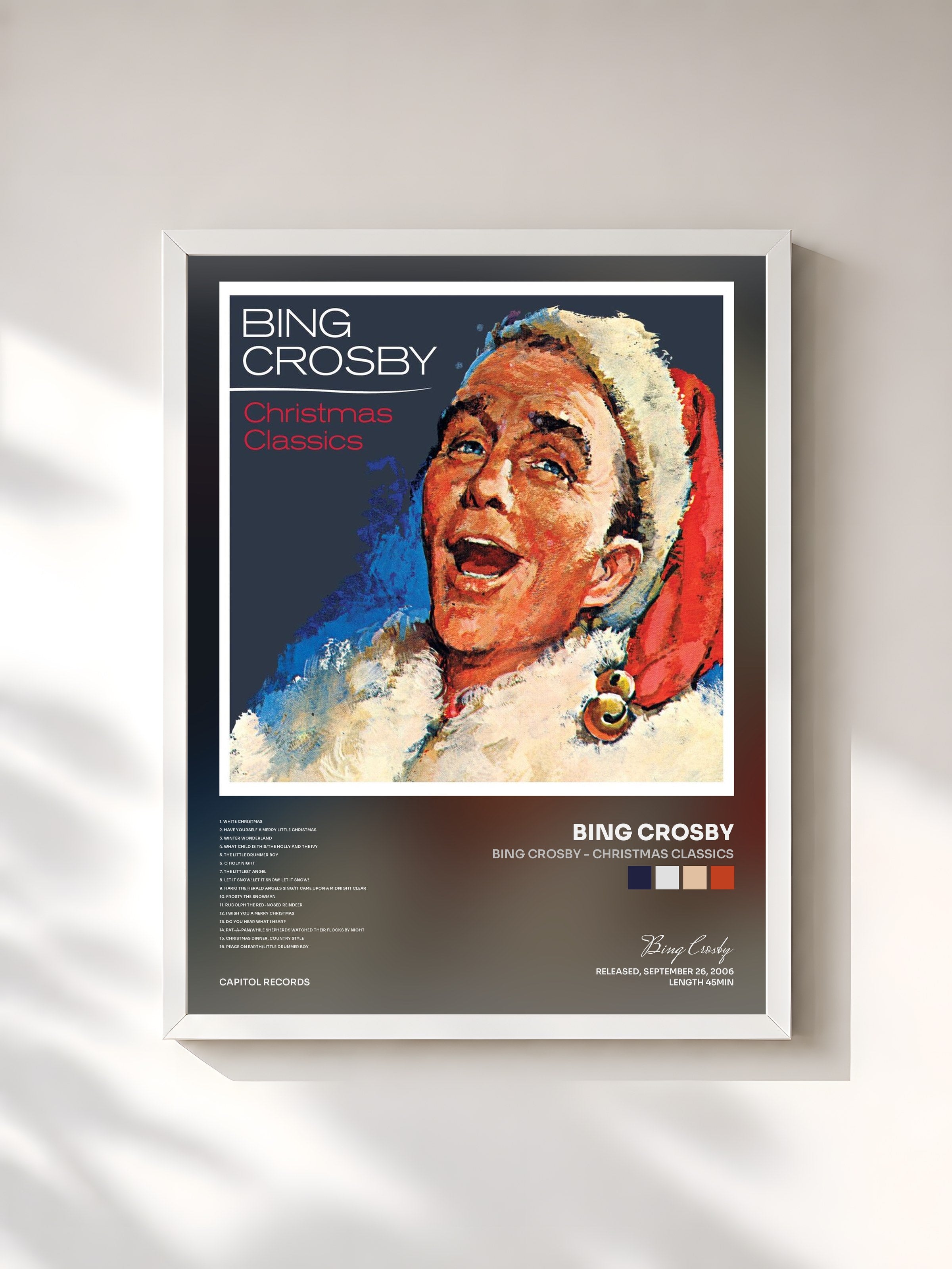 #blanc Tableau de l'album Bing Crosby - Christmas Classics de Bing Crosby, cadre blanc, imprimé et encadré en France