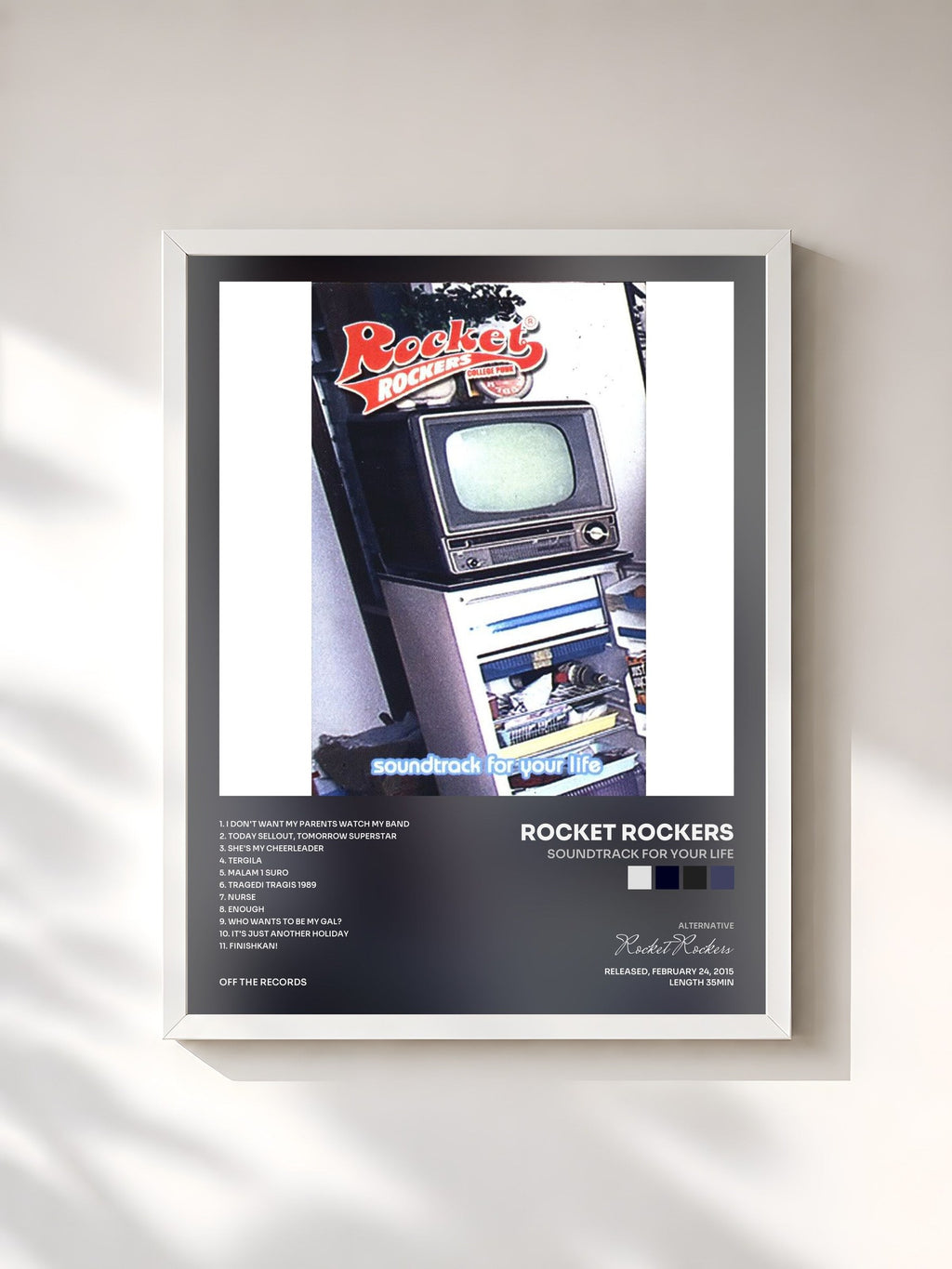 #blanc Tableau de l'album Soundtrack For Your Life de Rocket Rockers, cadre blanc, imprimé et encadré en France
