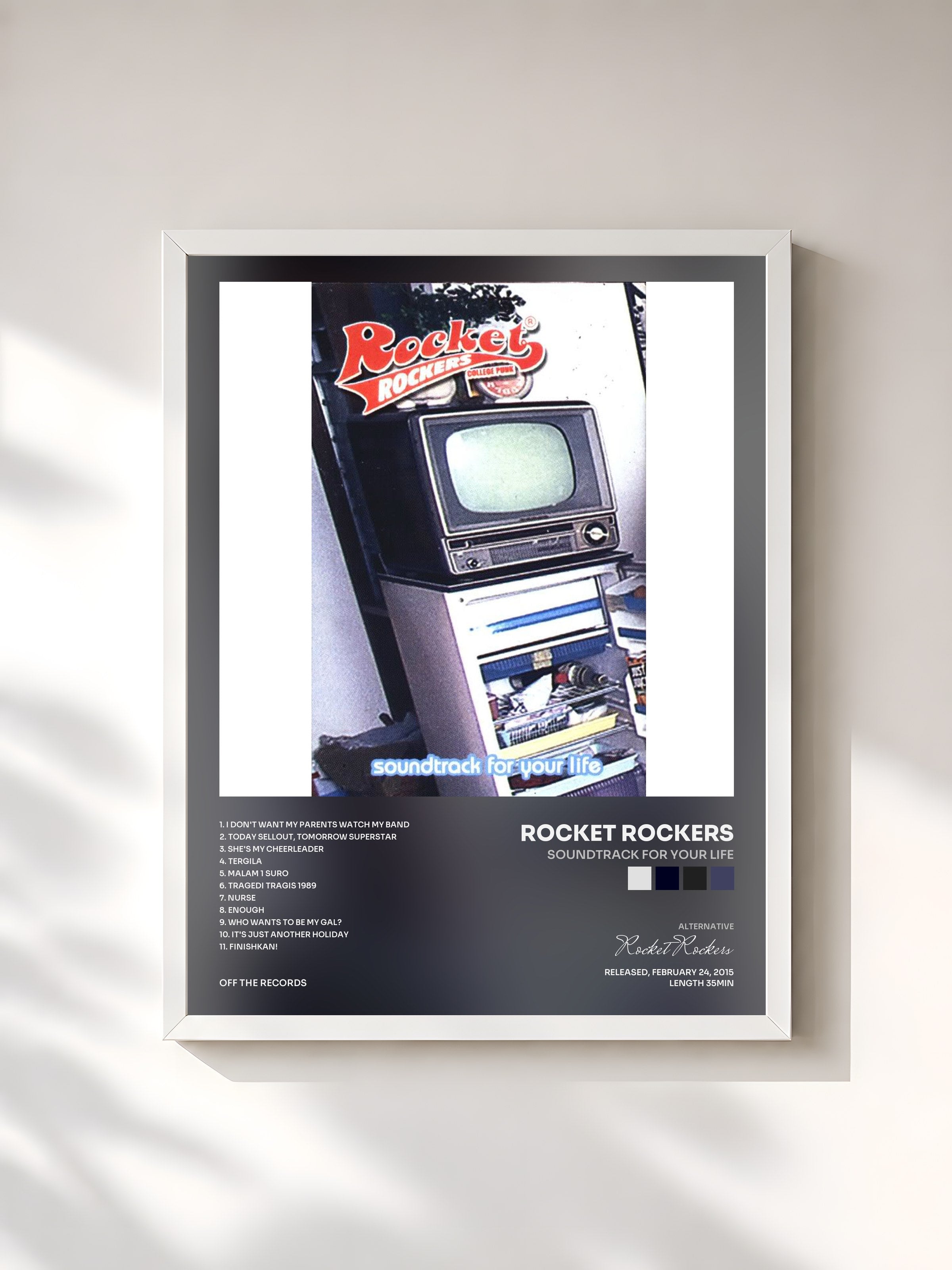 #blanc Tableau de l'album Soundtrack For Your Life de Rocket Rockers, cadre blanc, imprimé et encadré en France