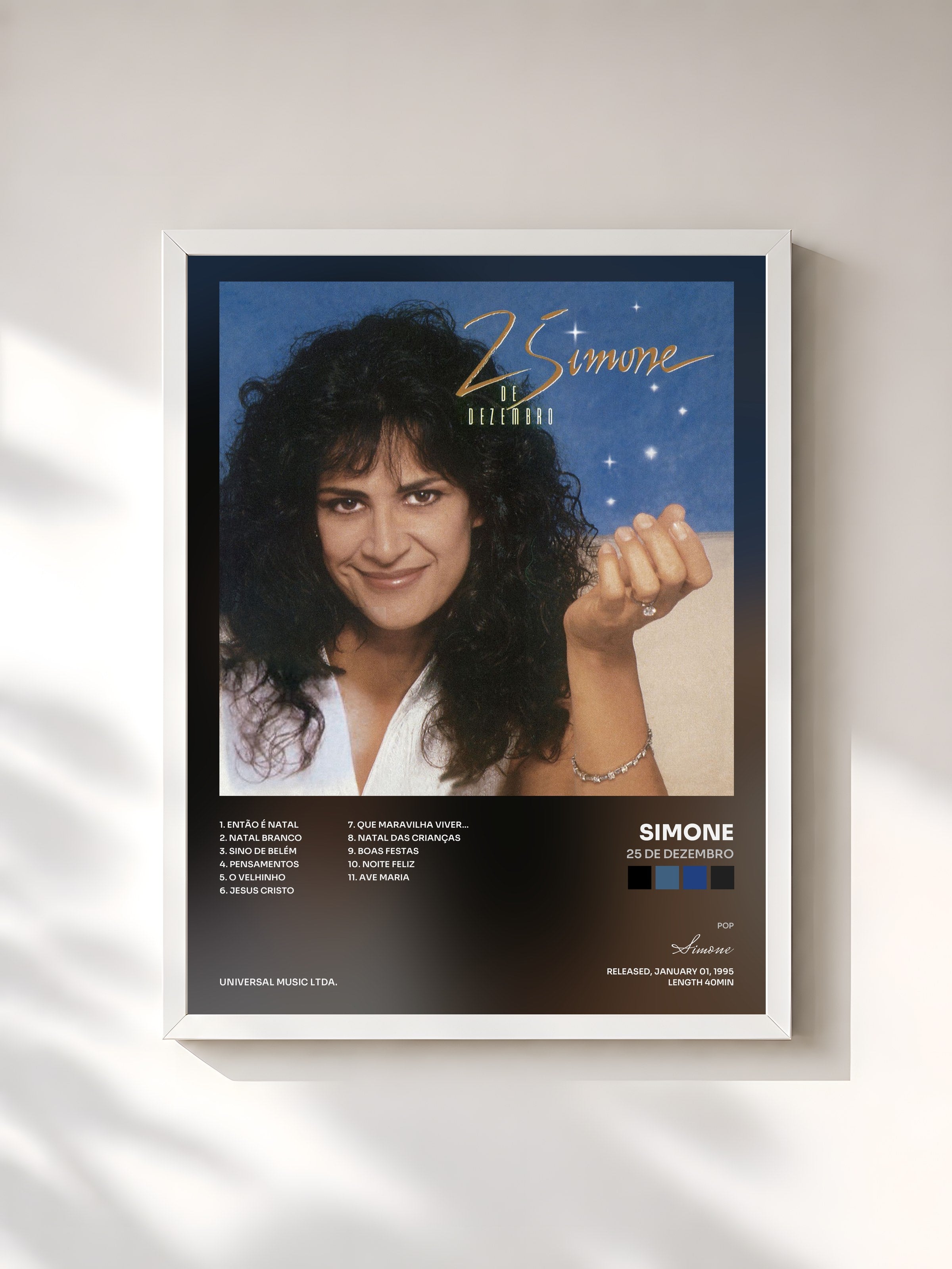 #blanc Tableau de l'album 25 De Dezembro de Simone, cadre blanc, imprimé et encadré en France