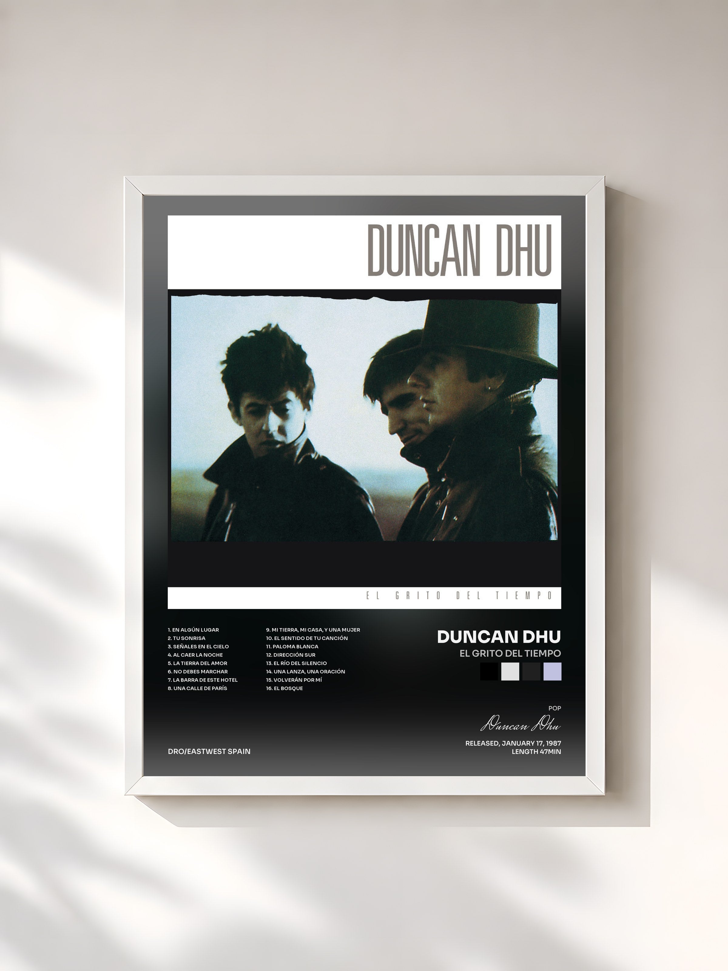 #blanc Tableau de l'album El Grito Del Tiempo de Duncan Dhu, cadre blanc, imprimé et encadré en France