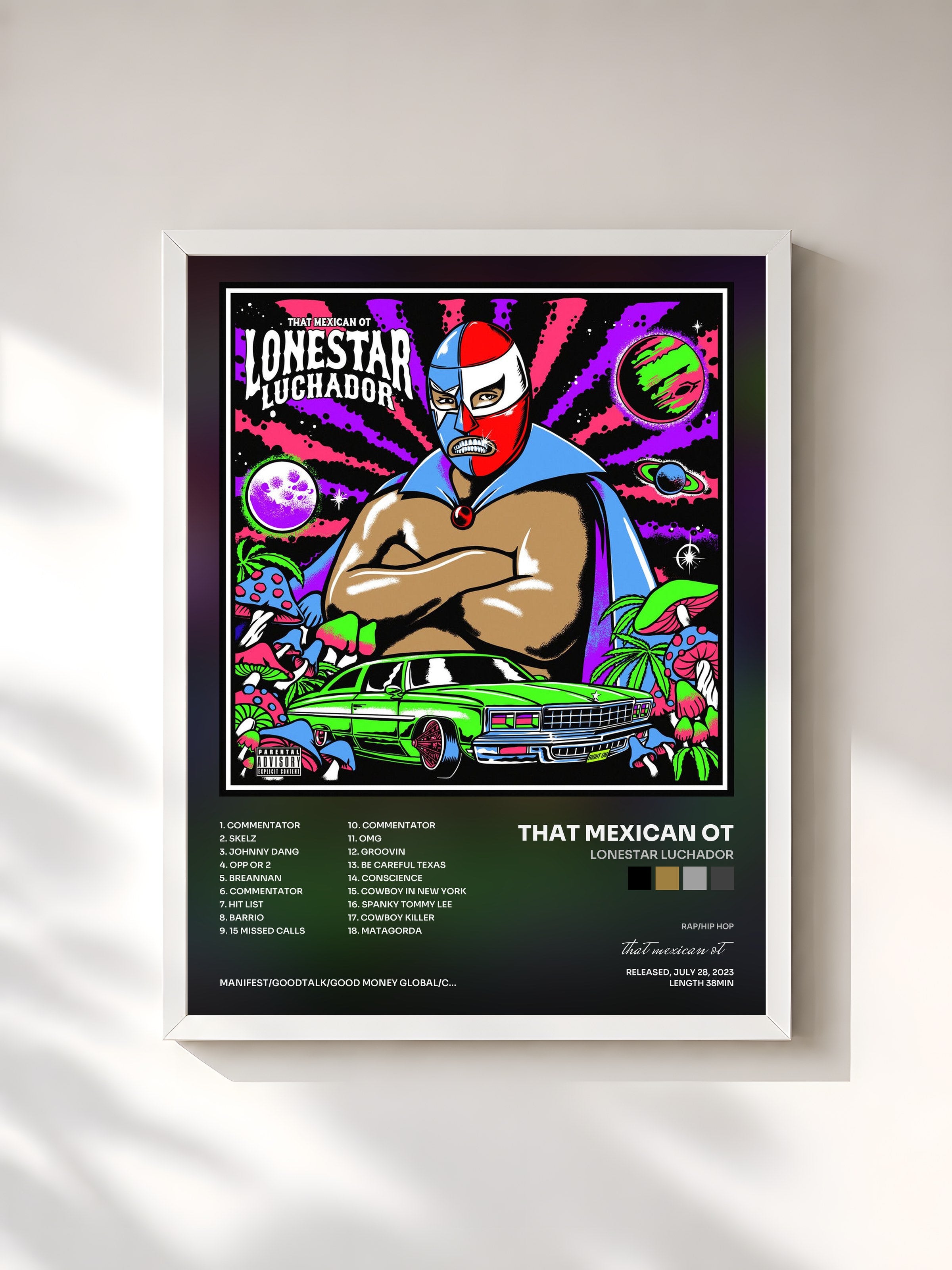 #blanc Tableau de l'album Lonestar Luchador de that mexican ot, cadre blanc, imprimé et encadré en France