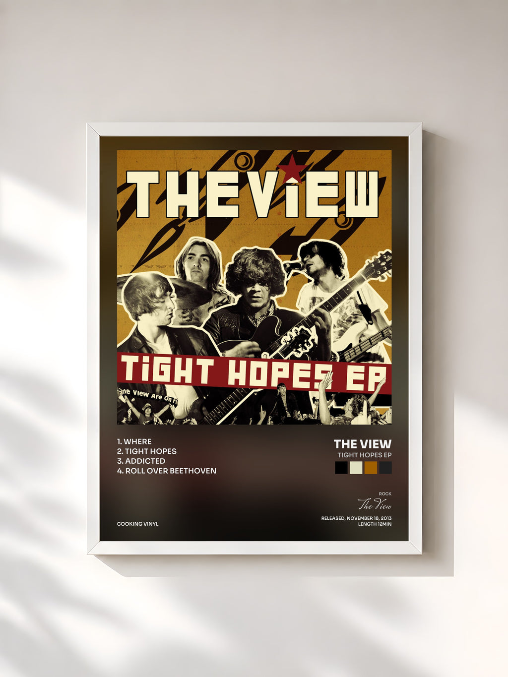 #blanc Tableau de l'album Tight Hopes EP de The View, cadre blanc, imprimé et encadré en France