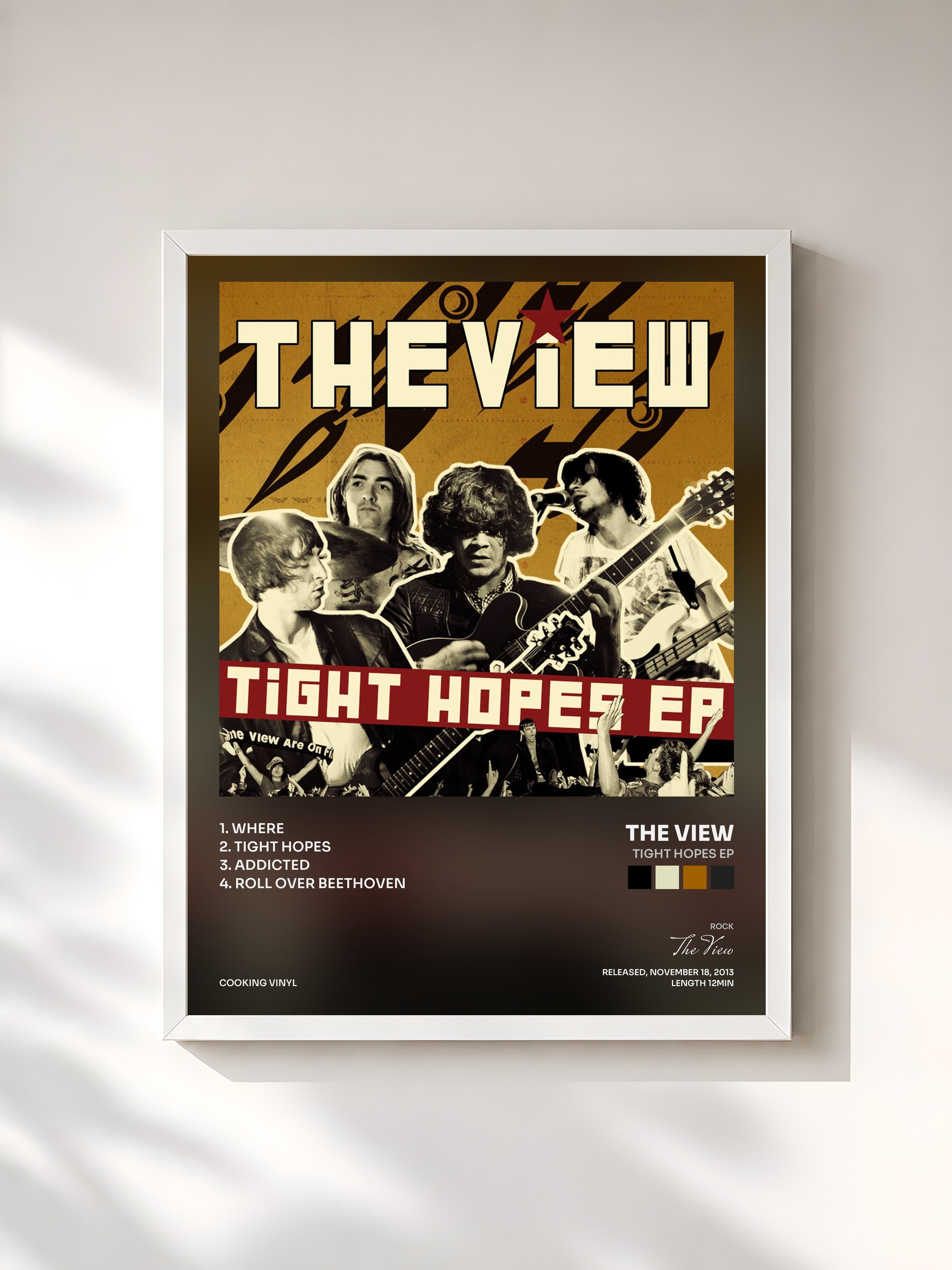 #blanc Tableau de l'album Tight Hopes EP de The View, cadre blanc, imprimé et encadré en France
