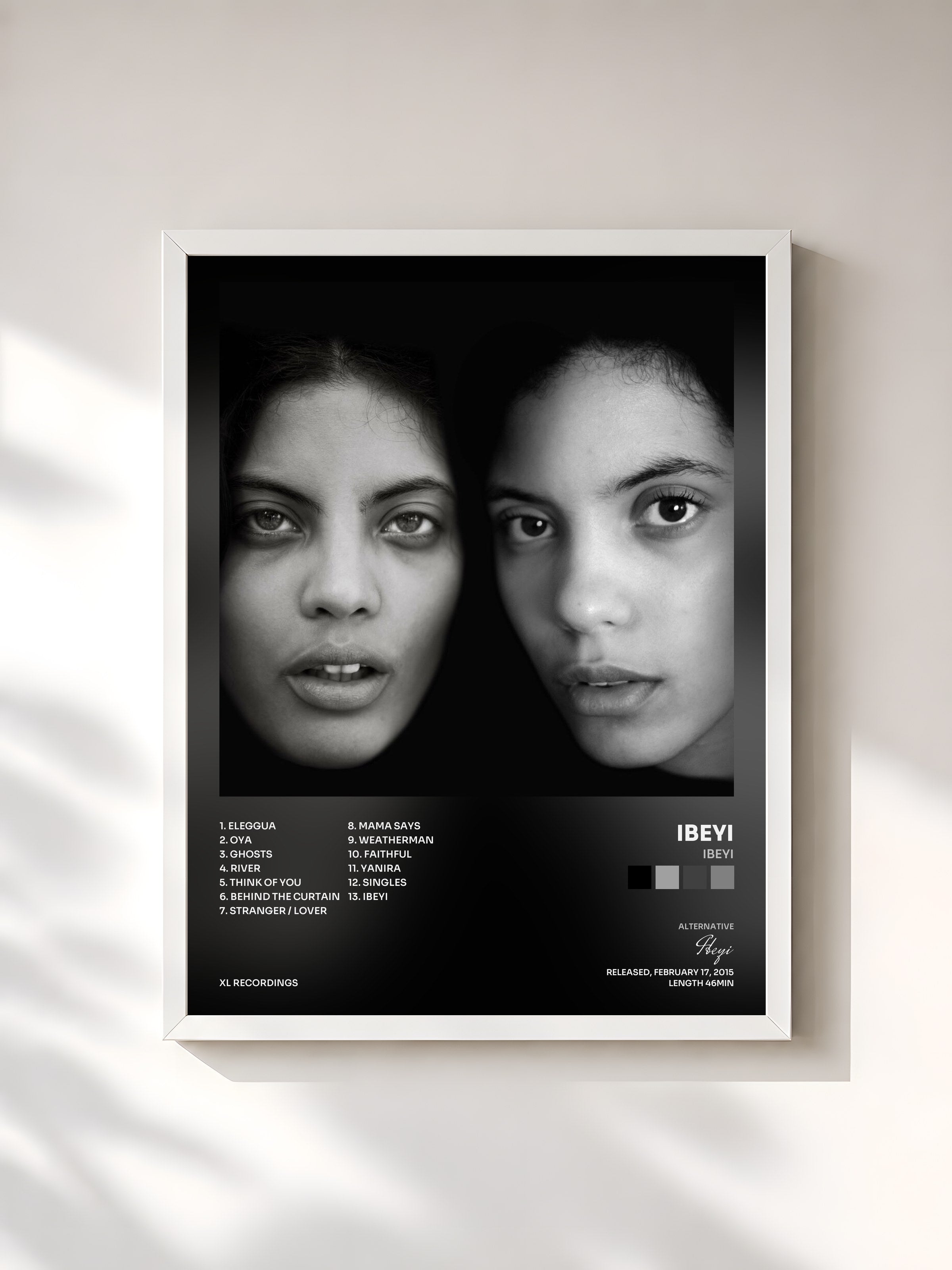 #blanc Tableau de l'album Ibeyi de Ibeyi, cadre blanc, imprimé et encadré en France