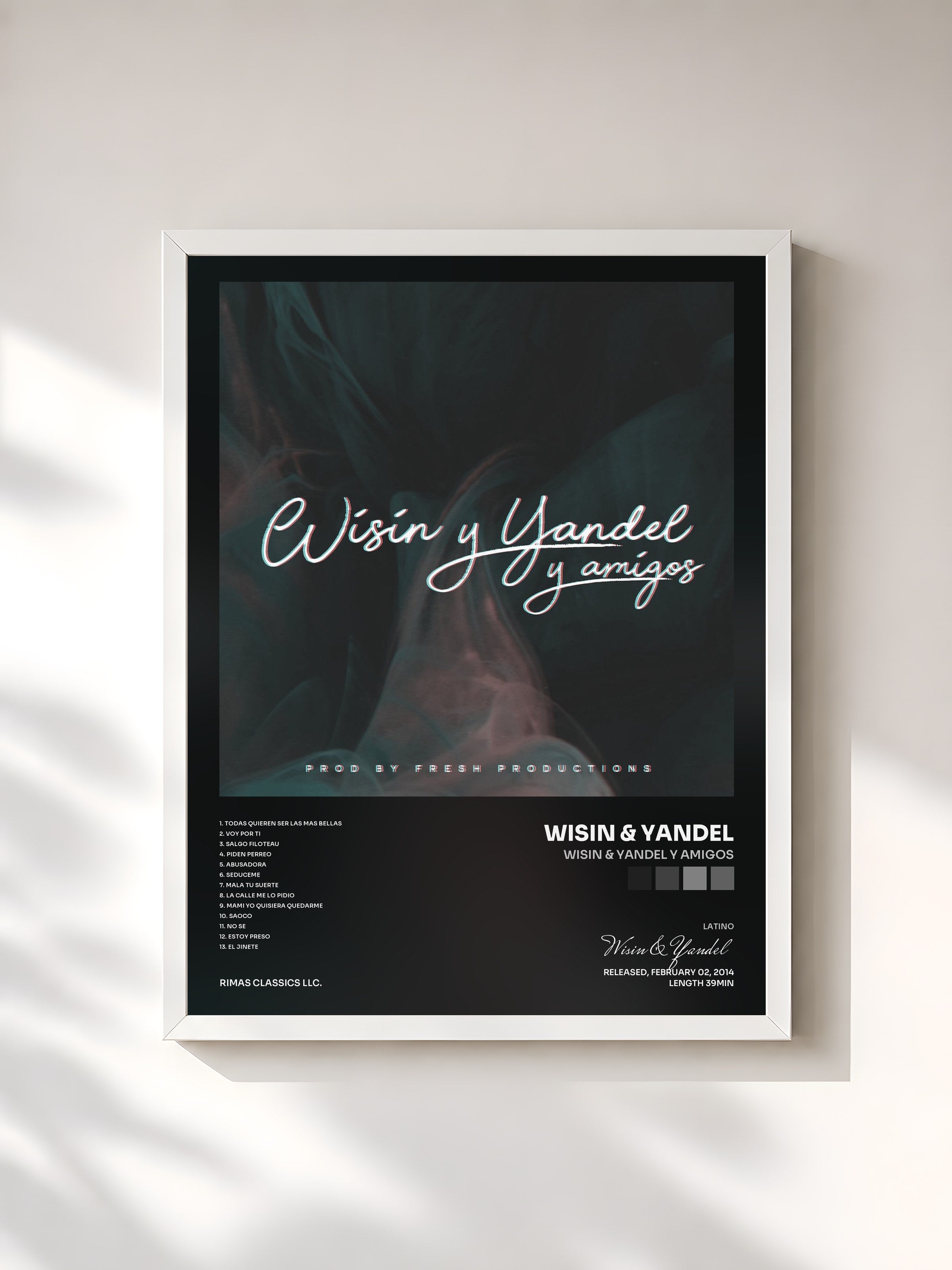#blanc Tableau de l'album Wisin & Yandel y Amigos de Wisin & Yandel, cadre blanc, imprimé et encadré en France