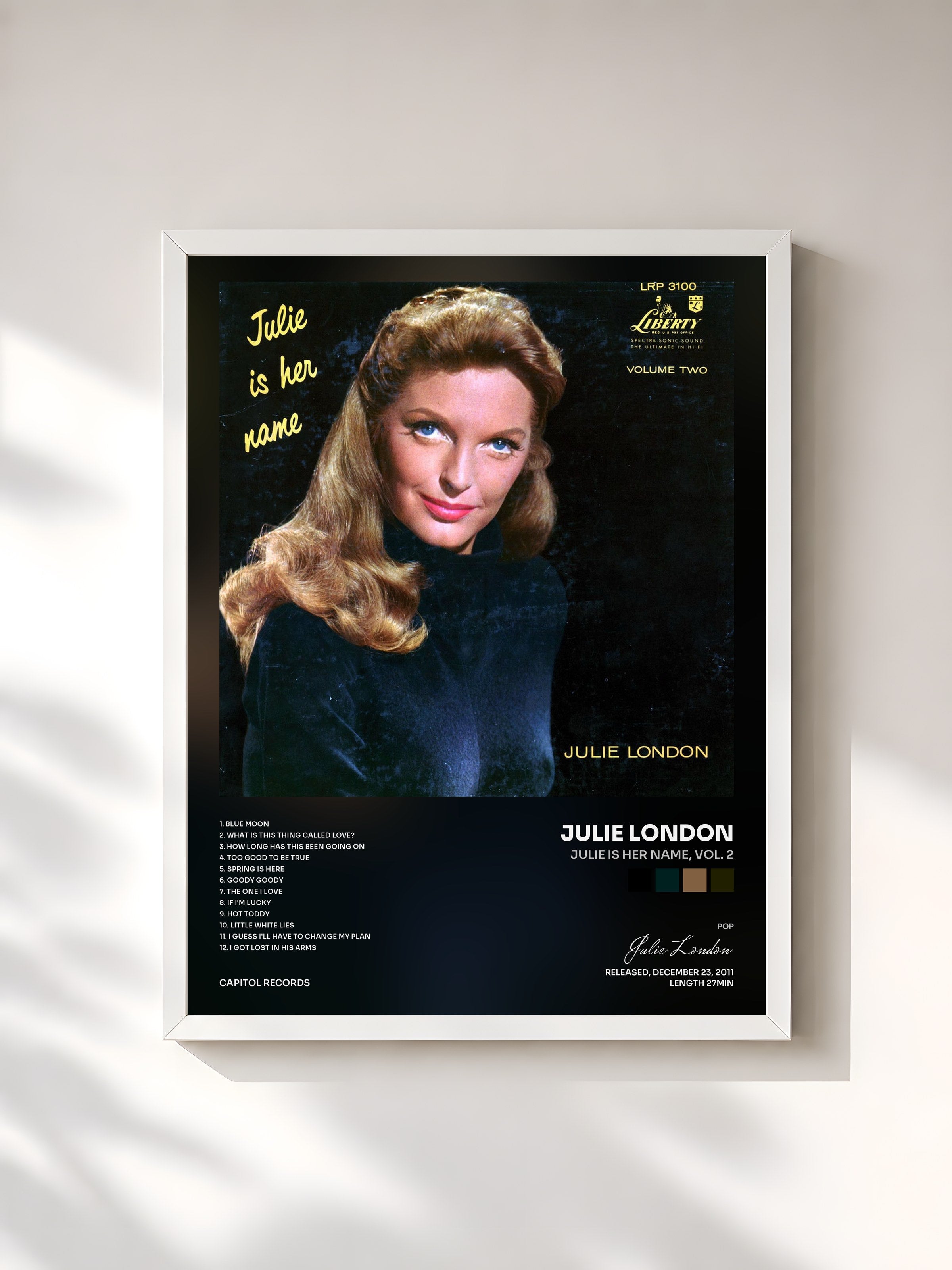 #blanc Tableau de l'album Julie Is Her Name, Vol. 2 de Julie London, cadre blanc, imprimé et encadré en France