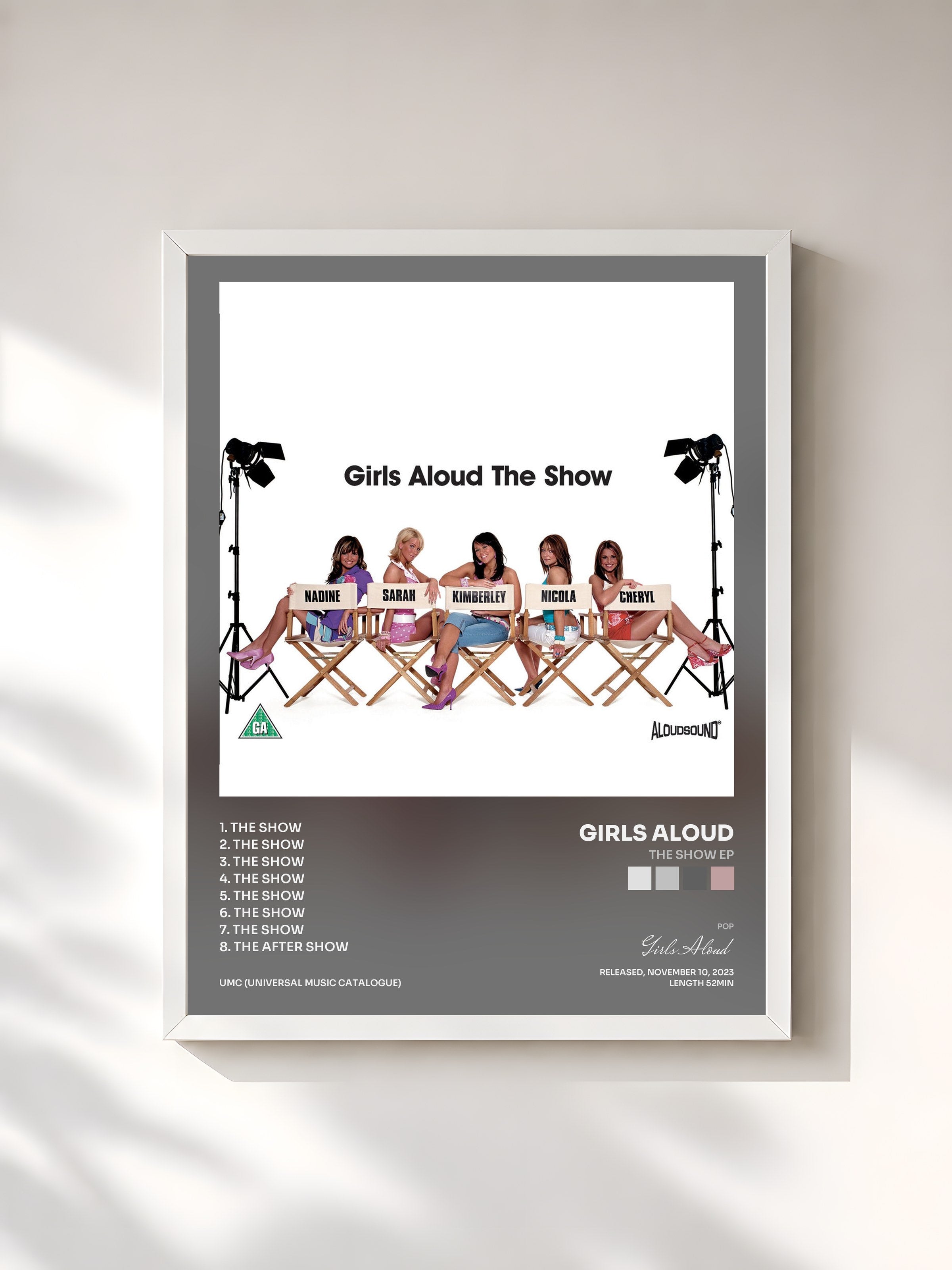 #blanc Tableau de l'album The Show EP de Girls Aloud, cadre blanc, imprimé et encadré en France