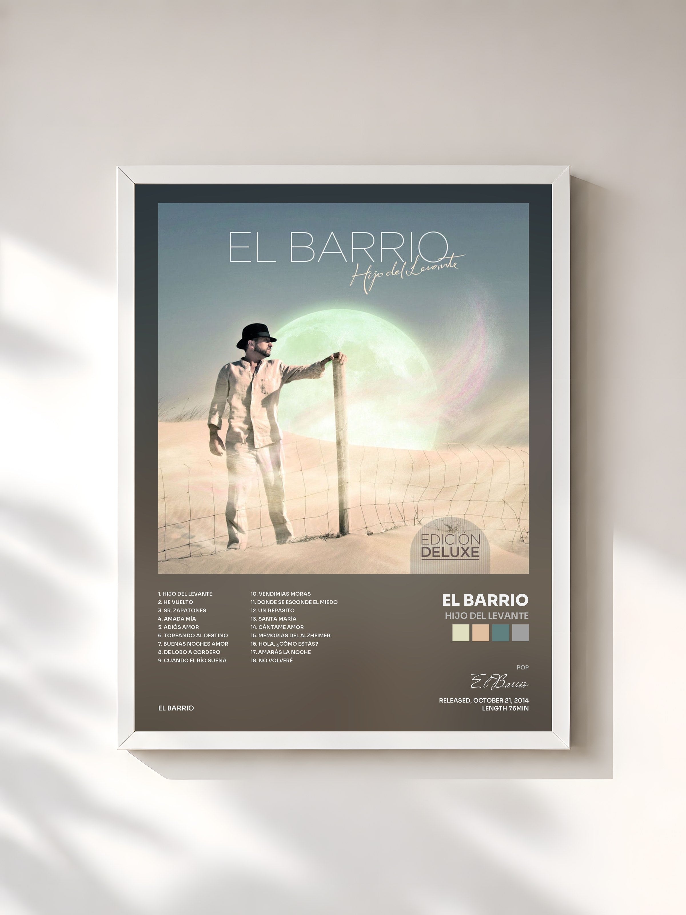 #blanc Tableau de l'album Hijo Del Levante de El Barrio, cadre blanc, imprimé et encadré en France