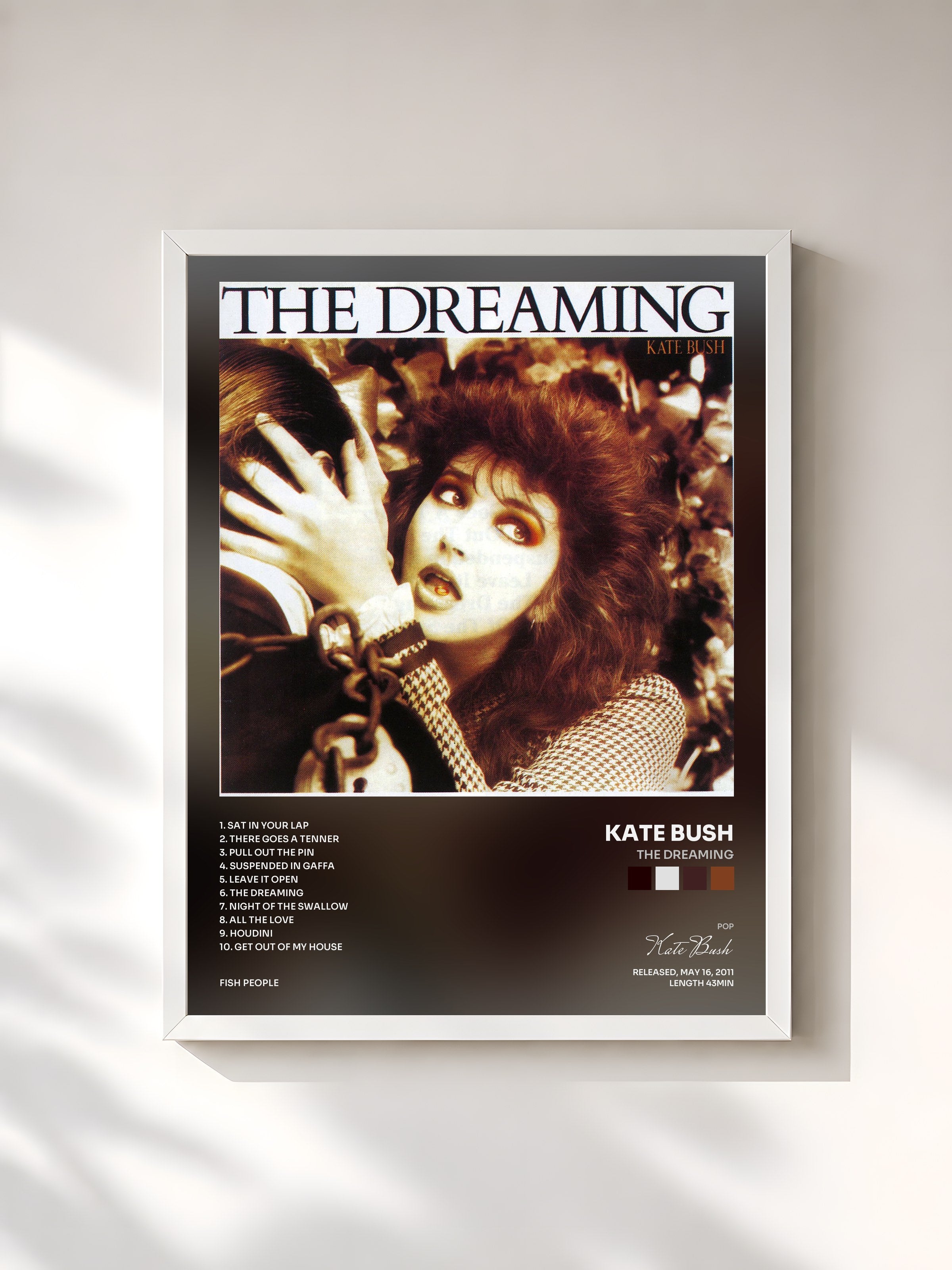 #blanc Tableau de l'album The Dreaming de Kate Bush, cadre blanc, imprimé et encadré en France