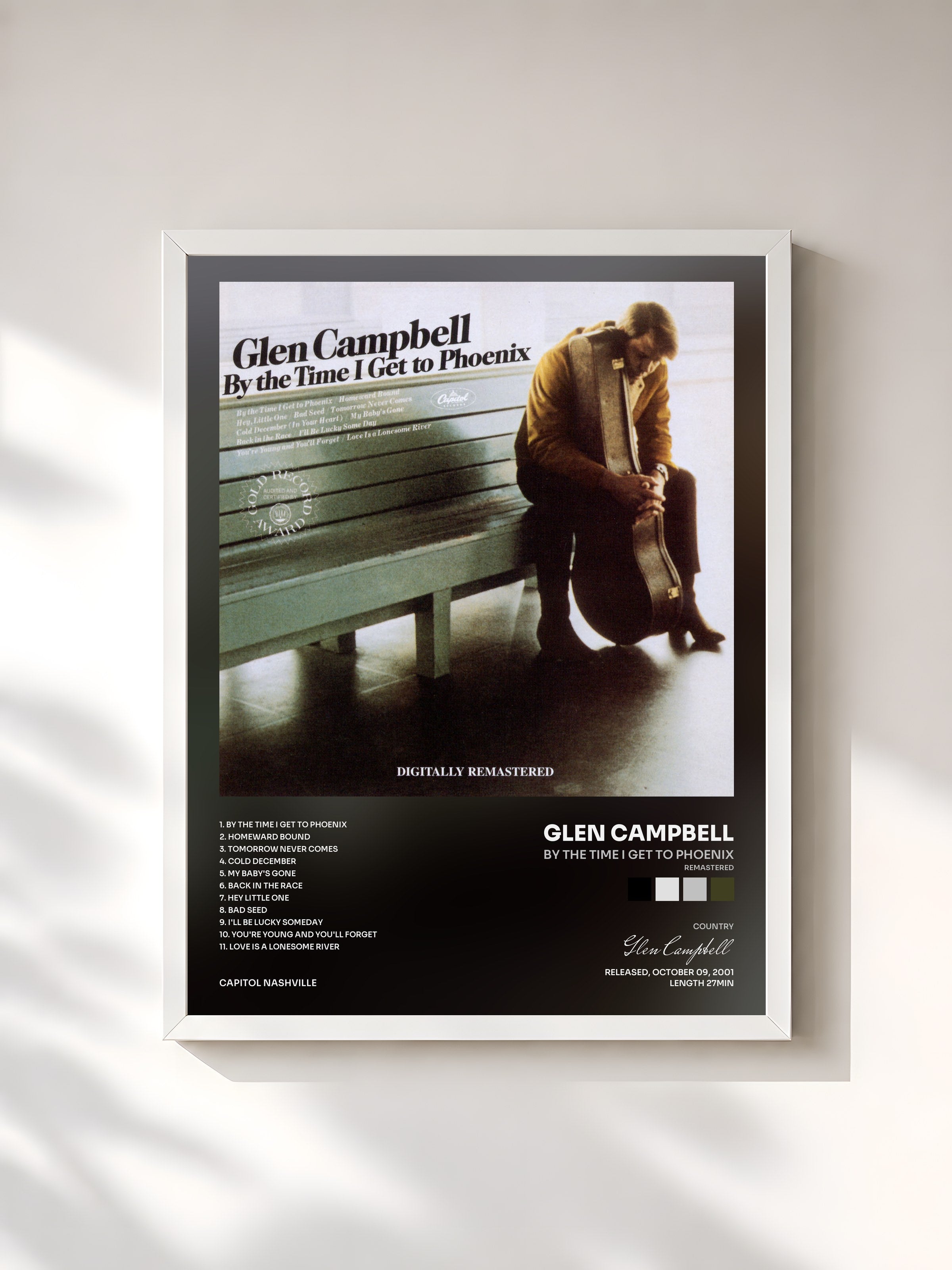 #blanc Tableau de l'album By The Time I Get To Phoenix (Remastered) de Glen Campbell, cadre blanc, imprimé et encadré en France