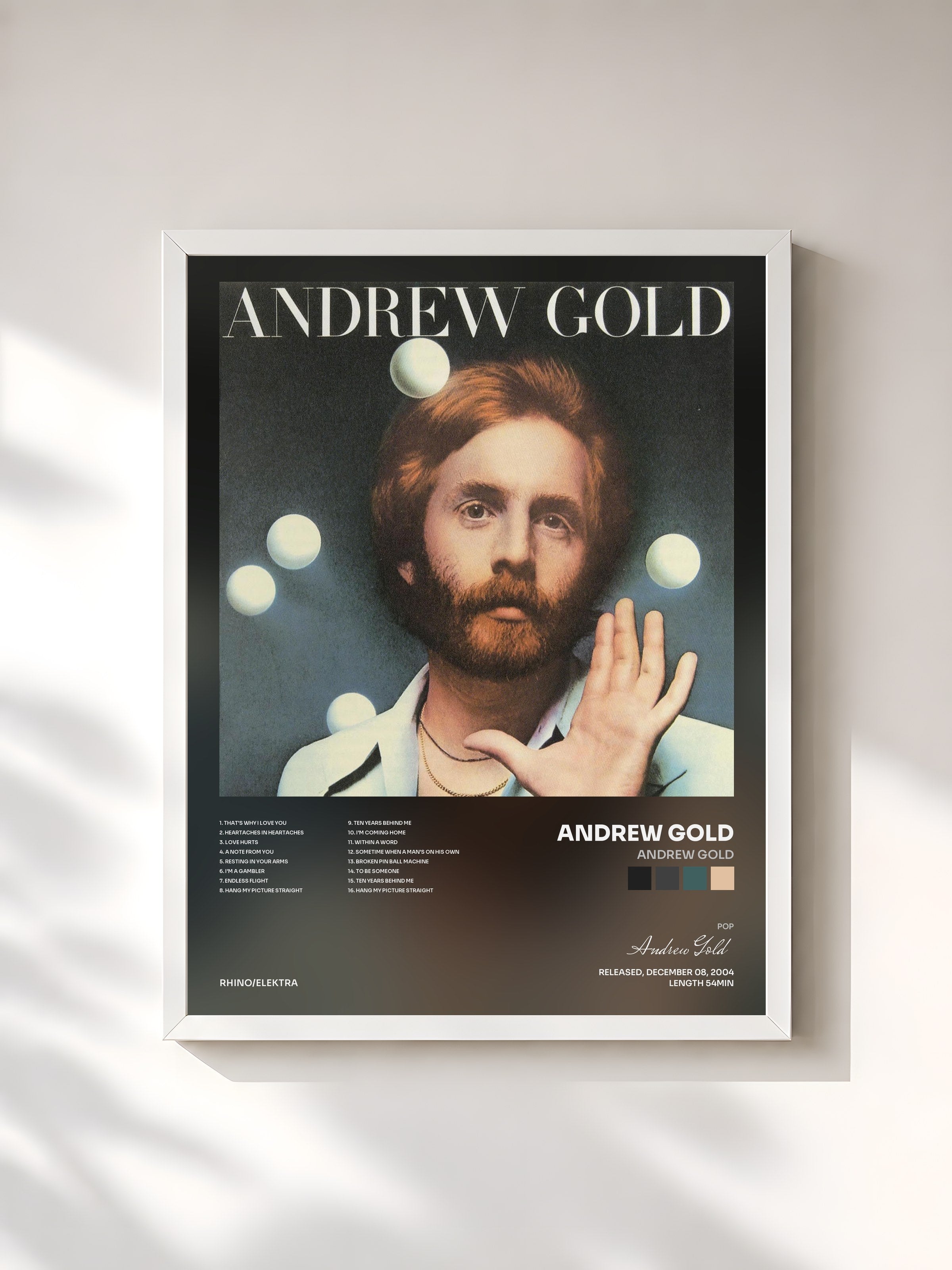 #blanc Tableau de l'album Andrew Gold de Andrew Gold, cadre blanc, imprimé et encadré en France