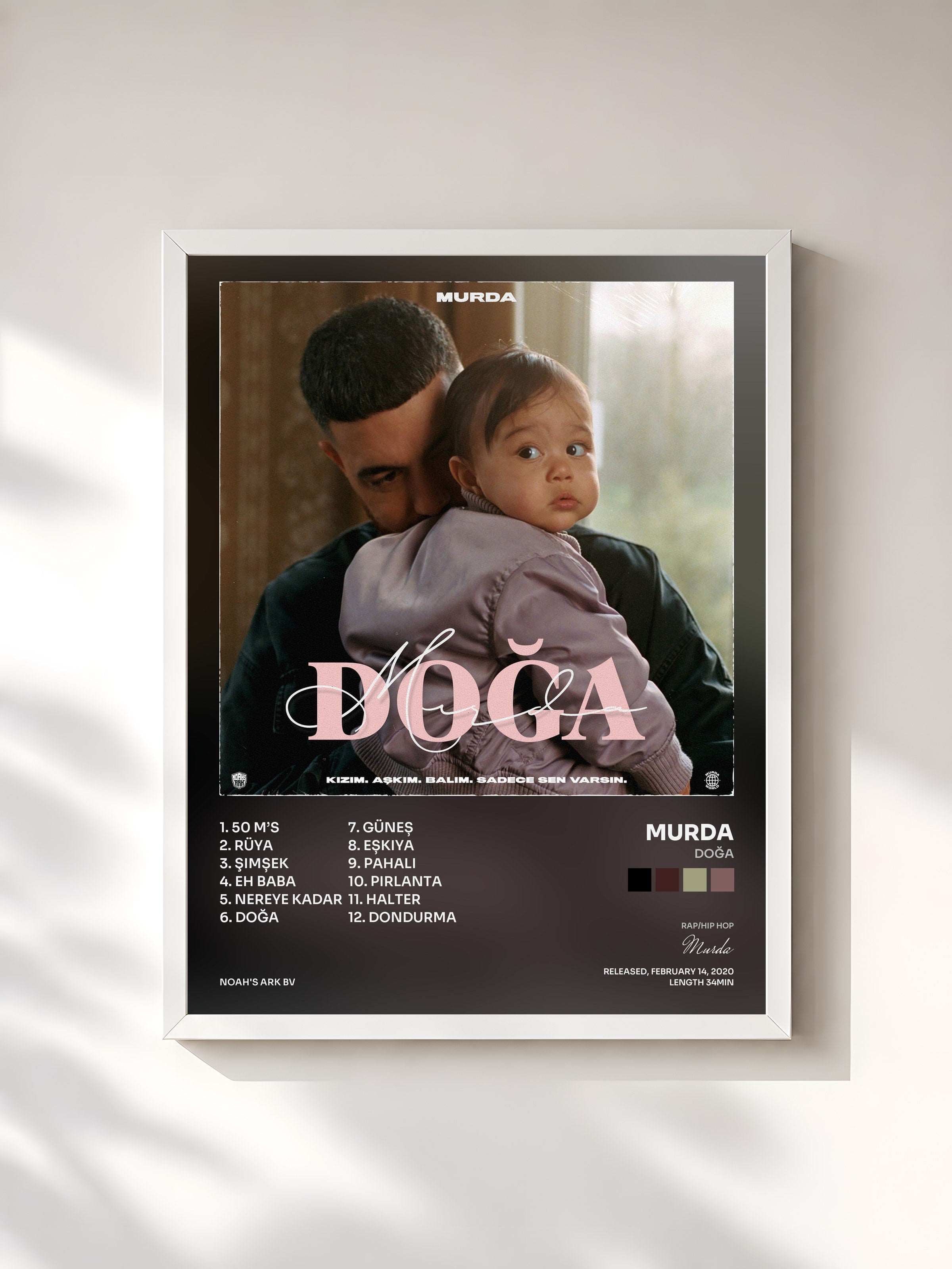 #blanc Tableau de l'album DOĞA de Murda, cadre blanc, imprimé et encadré en France