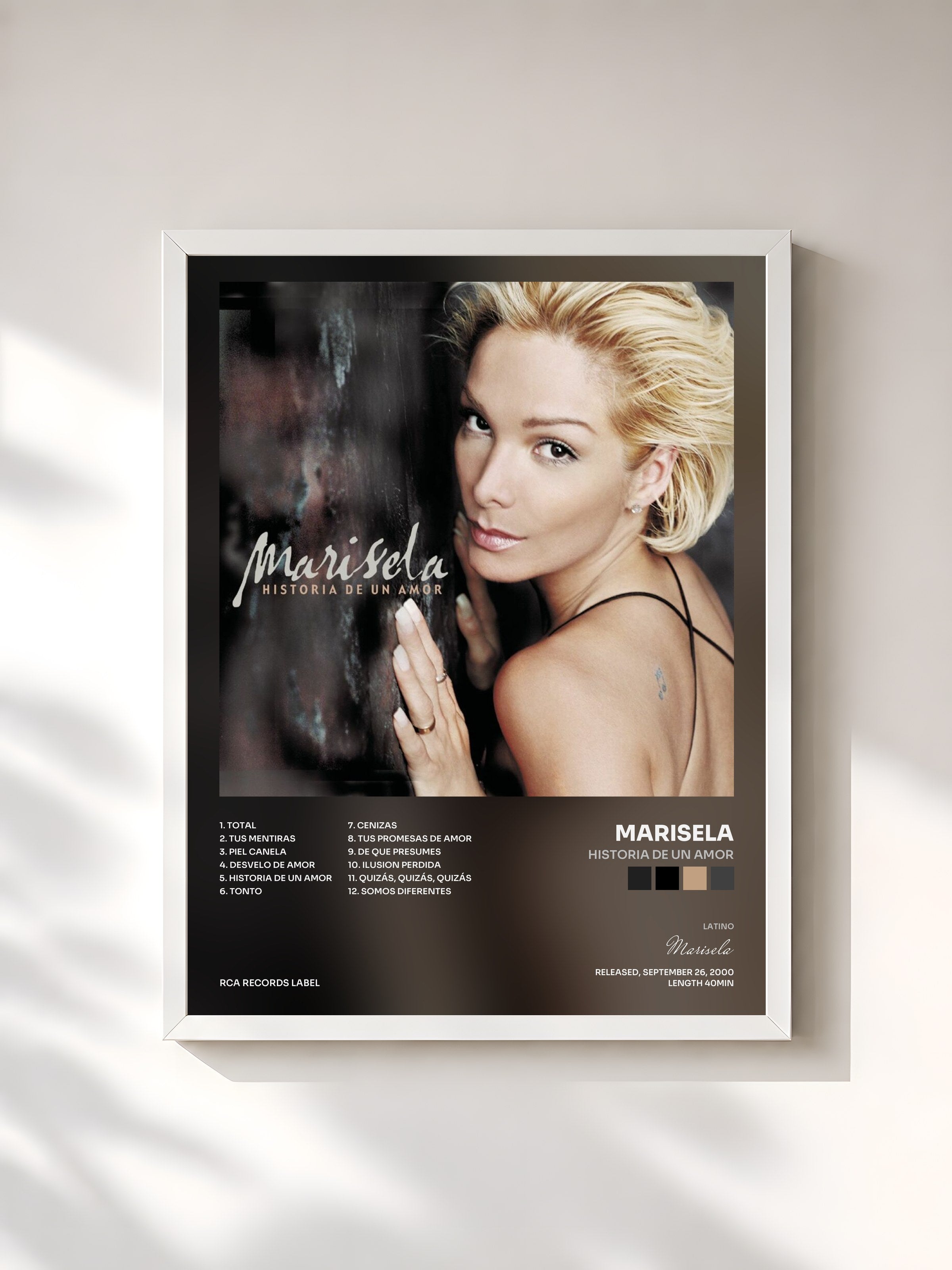 #blanc Tableau de l'album Historia de un Amor de Marisela, cadre blanc, imprimé et encadré en France
