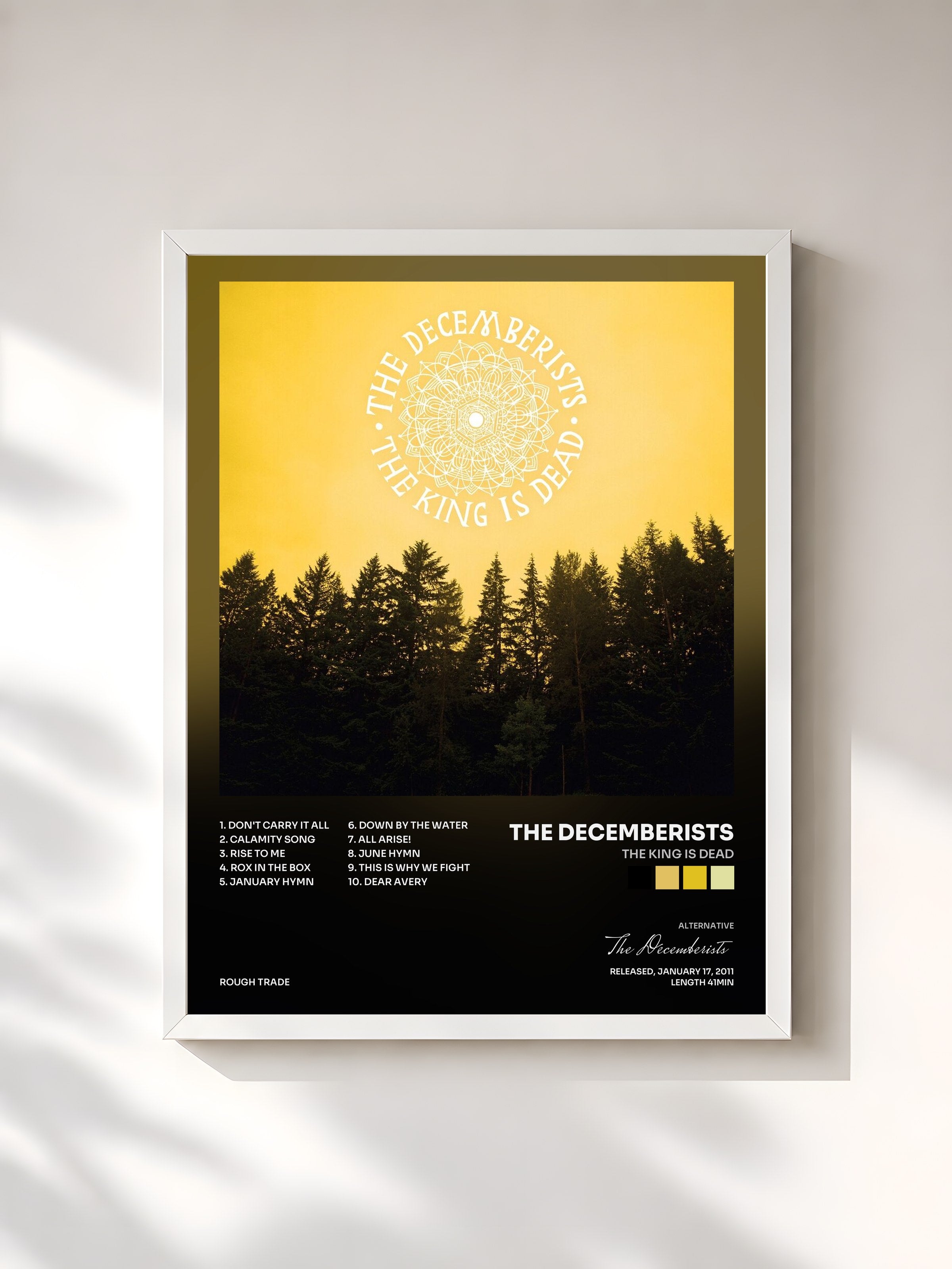 #blanc Tableau de l'album The King Is Dead de The Decemberists, cadre blanc, imprimé et encadré en France