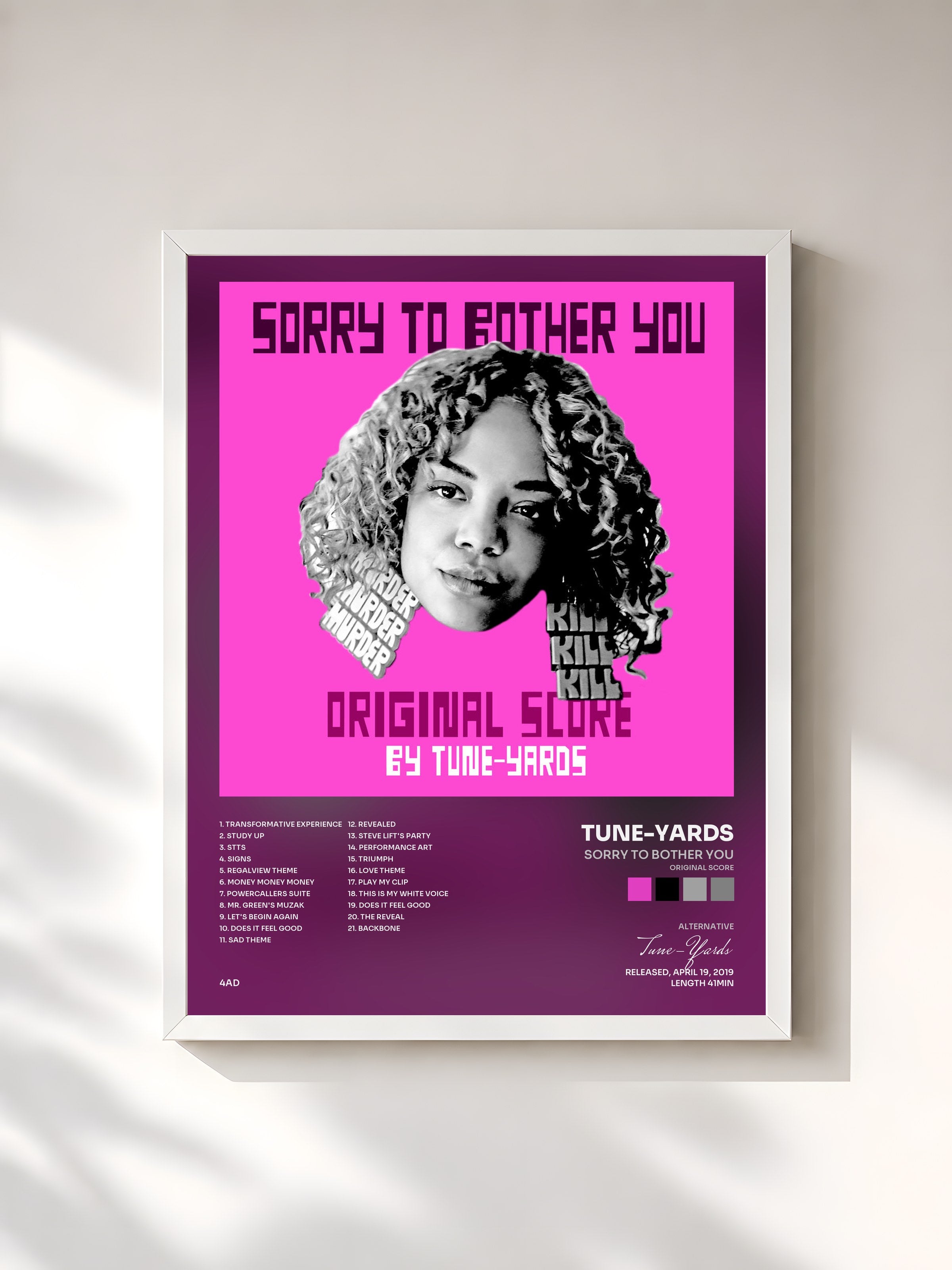 #blanc Tableau de l'album Sorry To Bother You (Original Score) de Tune-Yards, cadre blanc, imprimé et encadré en France