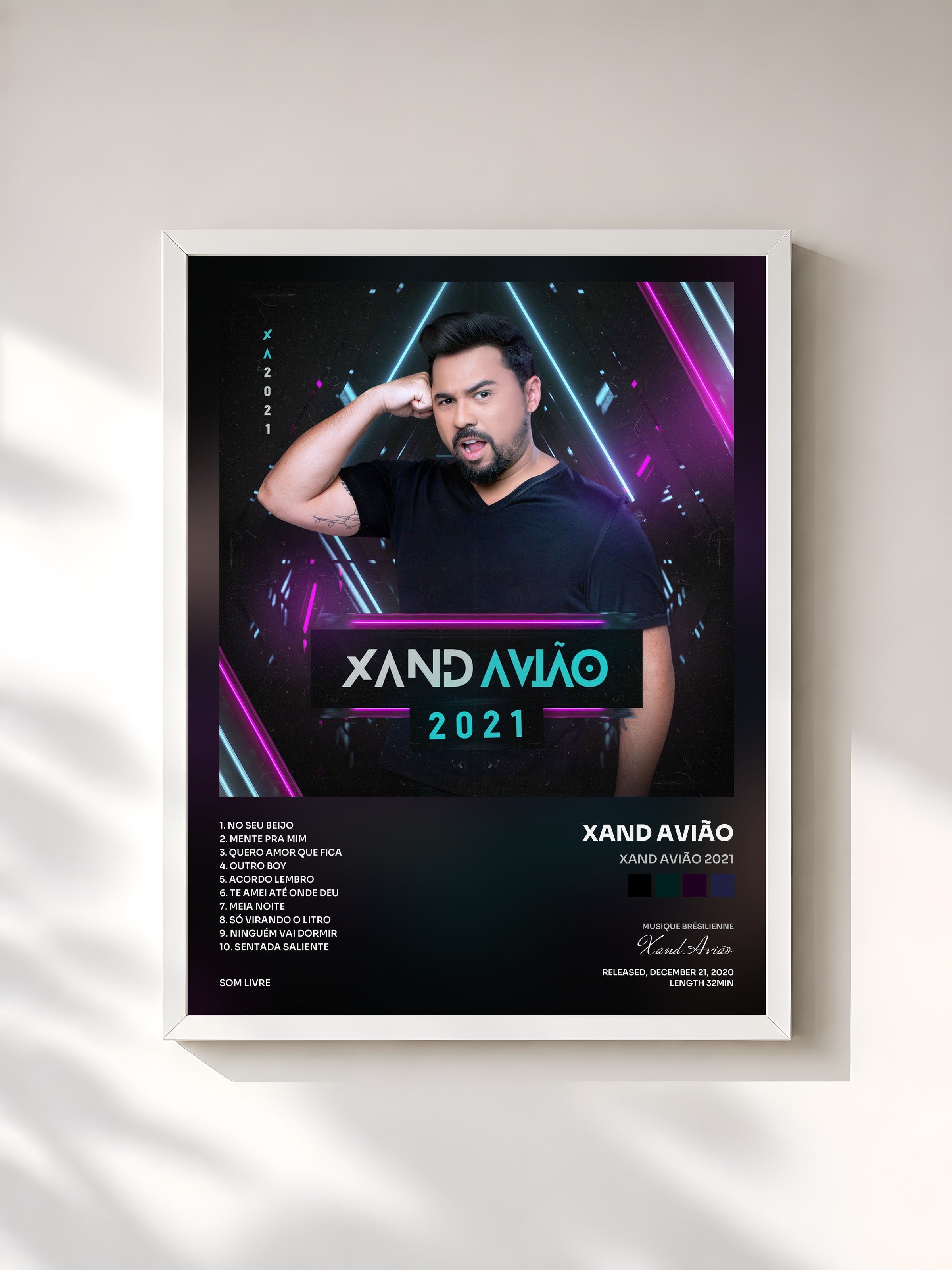 #blanc Tableau de l'album Xand Avião 2021 de Xand Avião, cadre blanc, imprimé et encadré en France