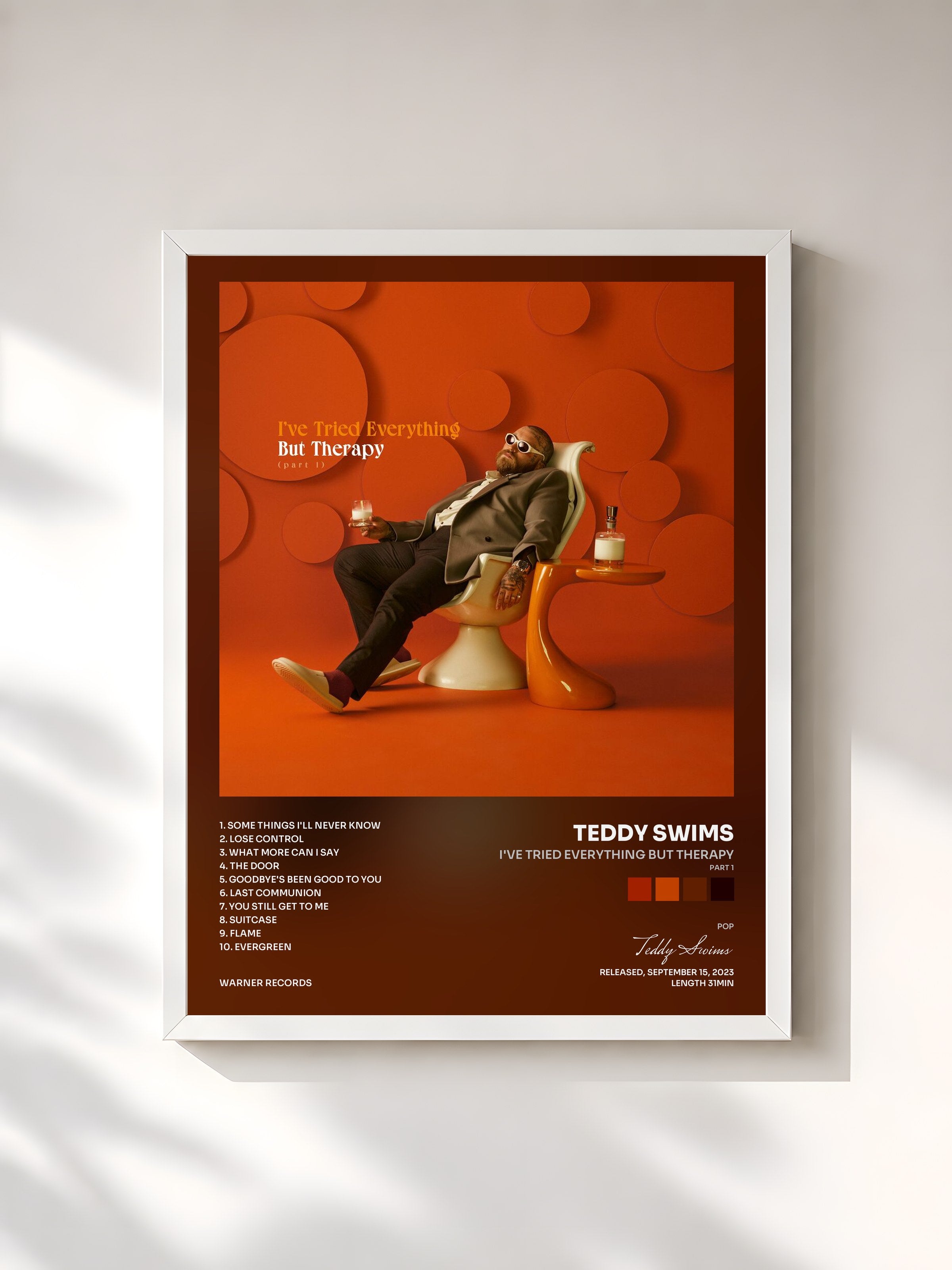 #blanc Tableau de l'album I've Tried Everything But Therapy (Part 1) de Teddy Swims, cadre blanc, imprimé et encadré en France