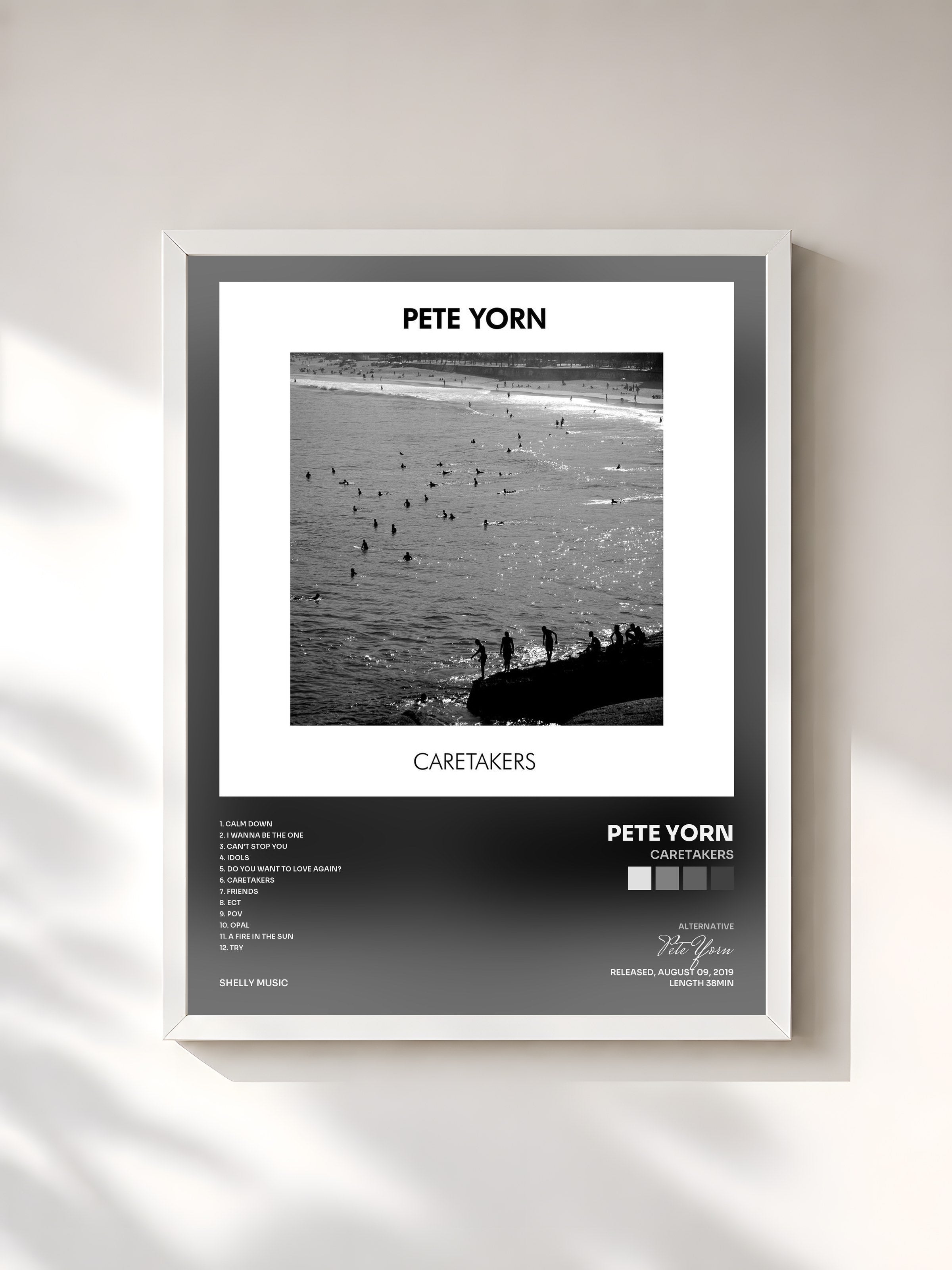 #blanc Tableau de l'album Caretakers de Pete Yorn, cadre blanc, imprimé et encadré en France