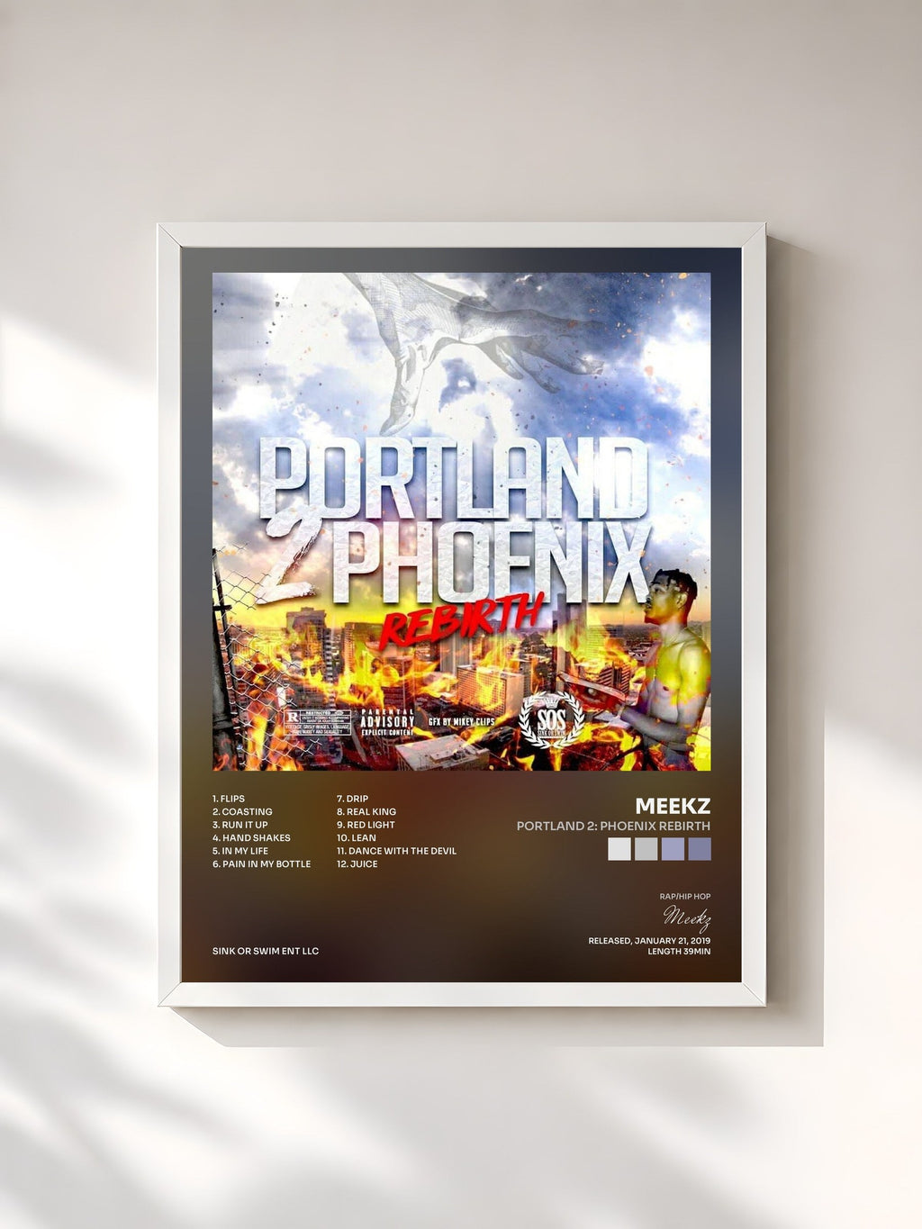 #blanc Tableau de l'album Portland 2: Phoenix Rebirth de Meekz, cadre blanc, imprimé et encadré en France
